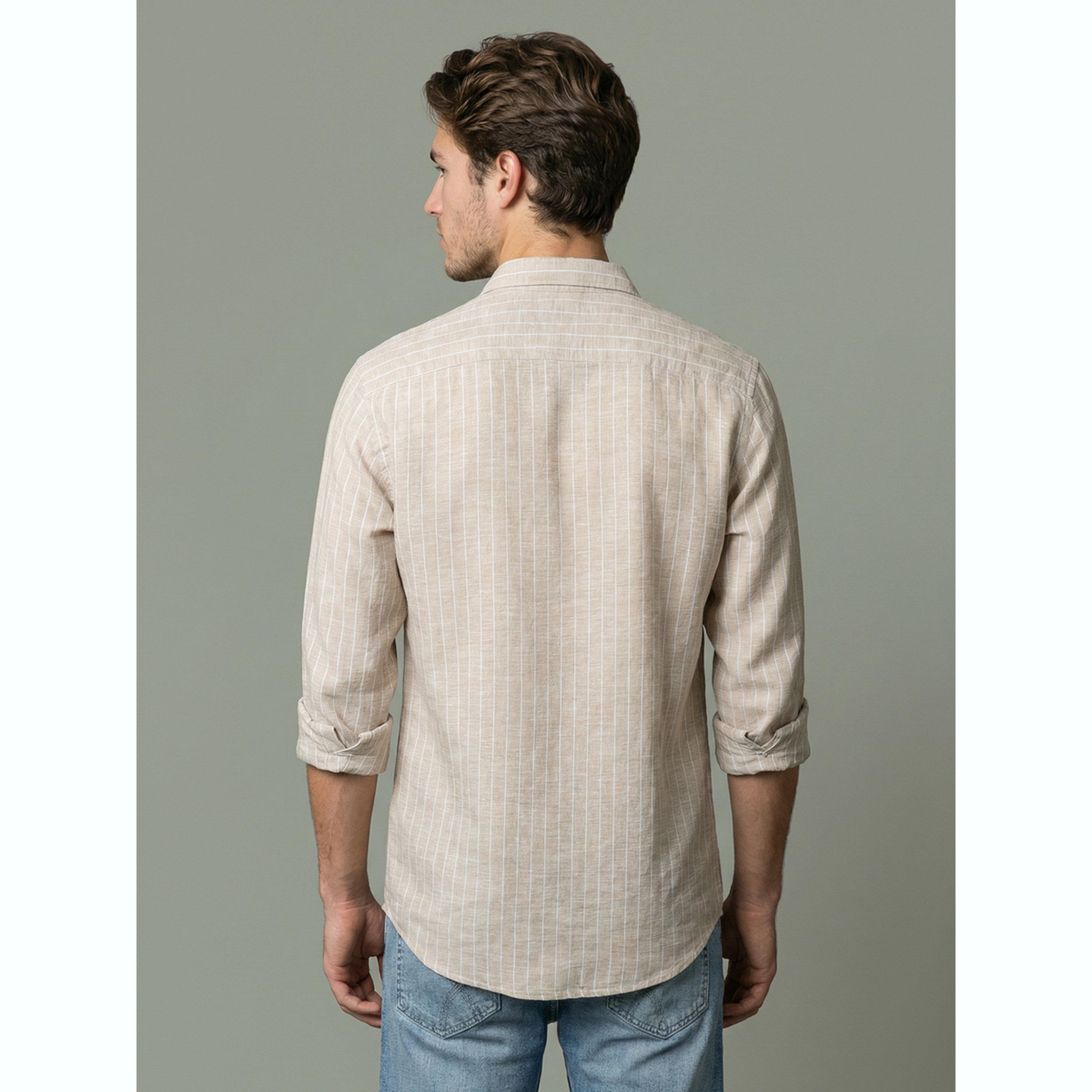 Take Two Men Beige Striped Linen Shirt-men-clothing-shirts-image-5