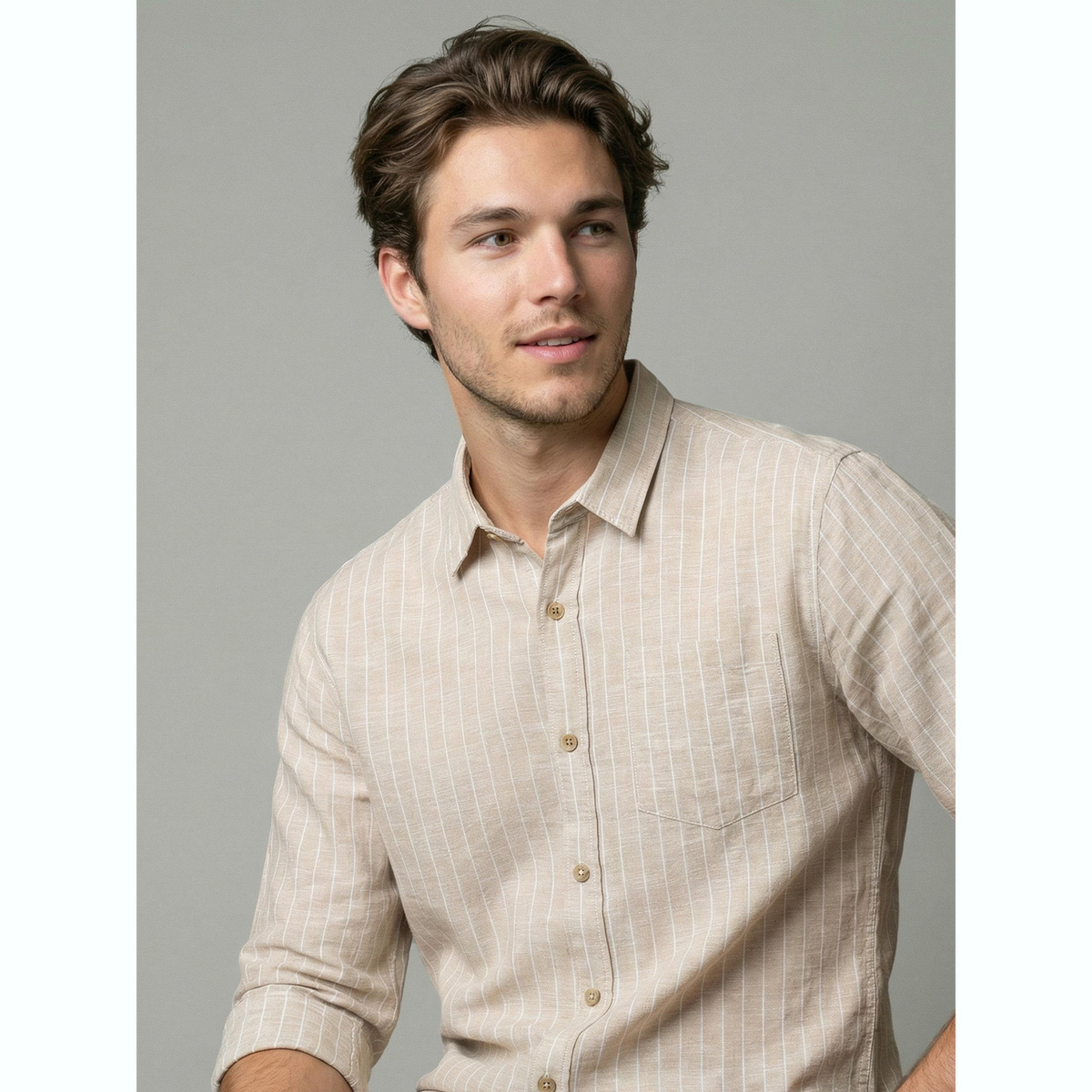 Take Two Men Beige Striped Linen Shirt-men-clothing-shirts-image-6