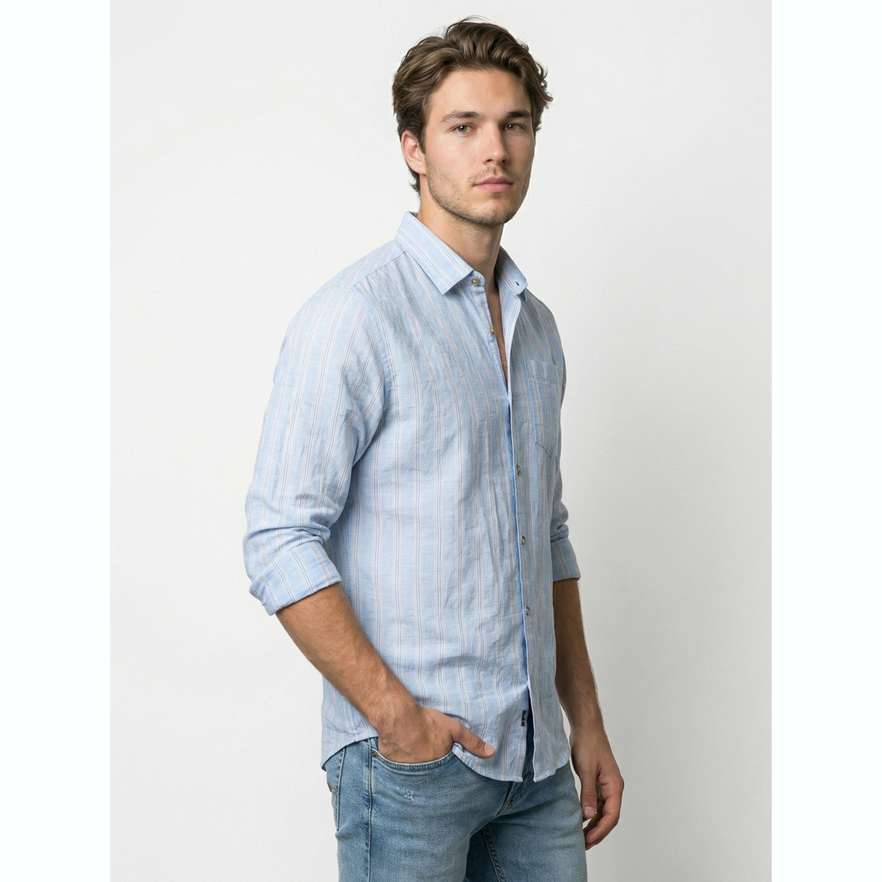 Take Two Men Light Blue Striped Linen Shirt-men-clothing-shirts-image-4
