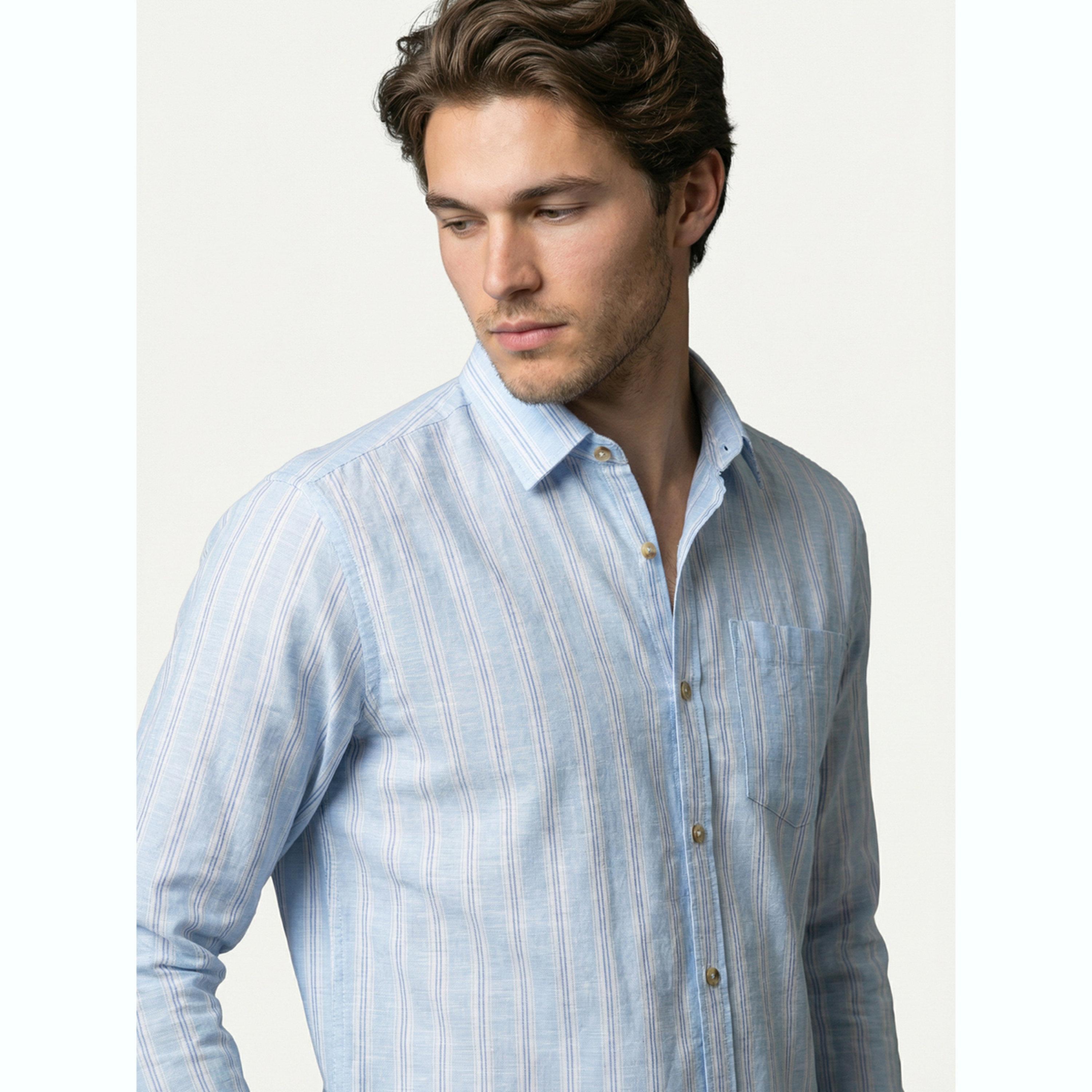 Take Two Men Light Blue Striped Linen Shirt-men-clothing-shirts-image-6