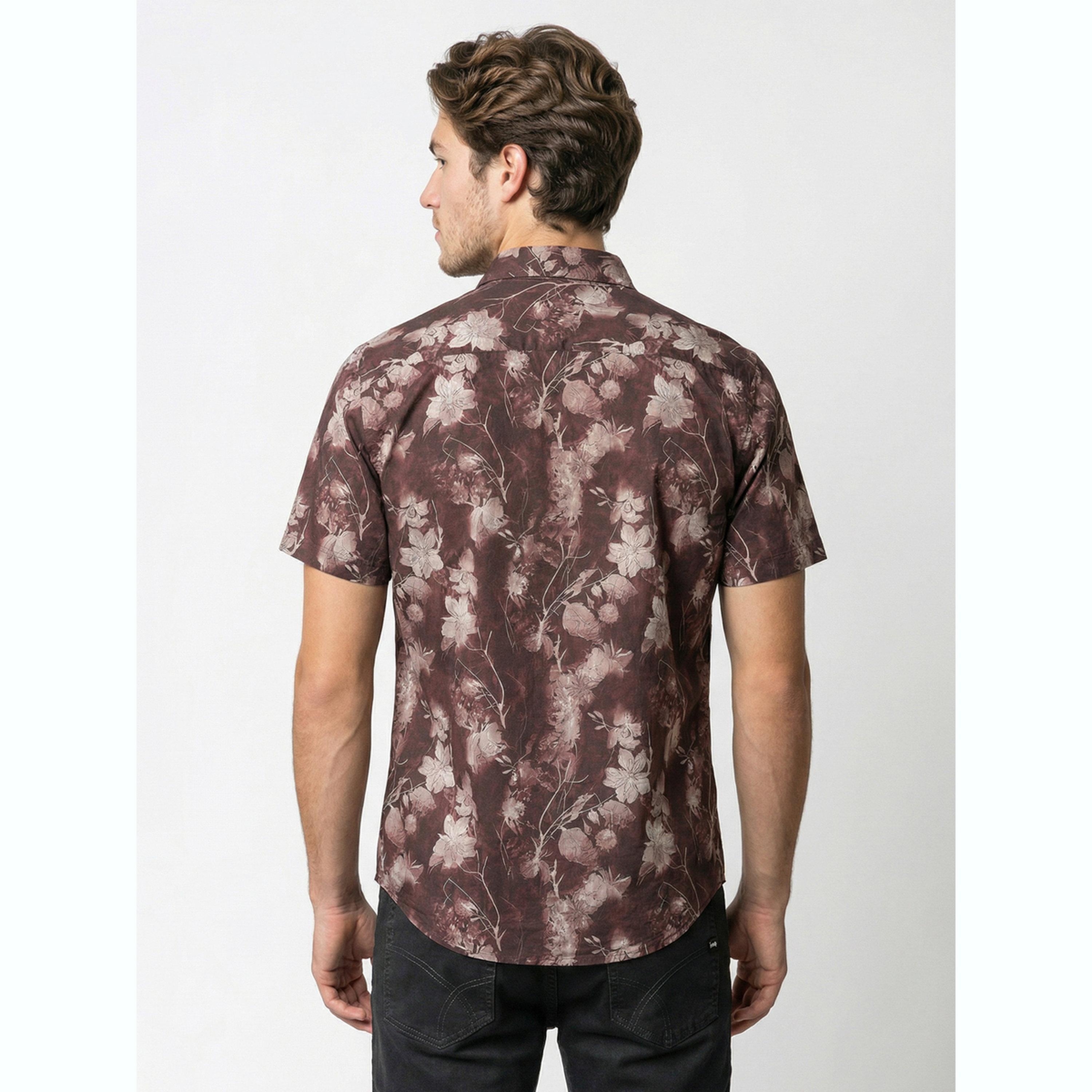 Take Two Men Brown Floral Print Short Sleeve Shirt-men-clothing-shirts-image-4