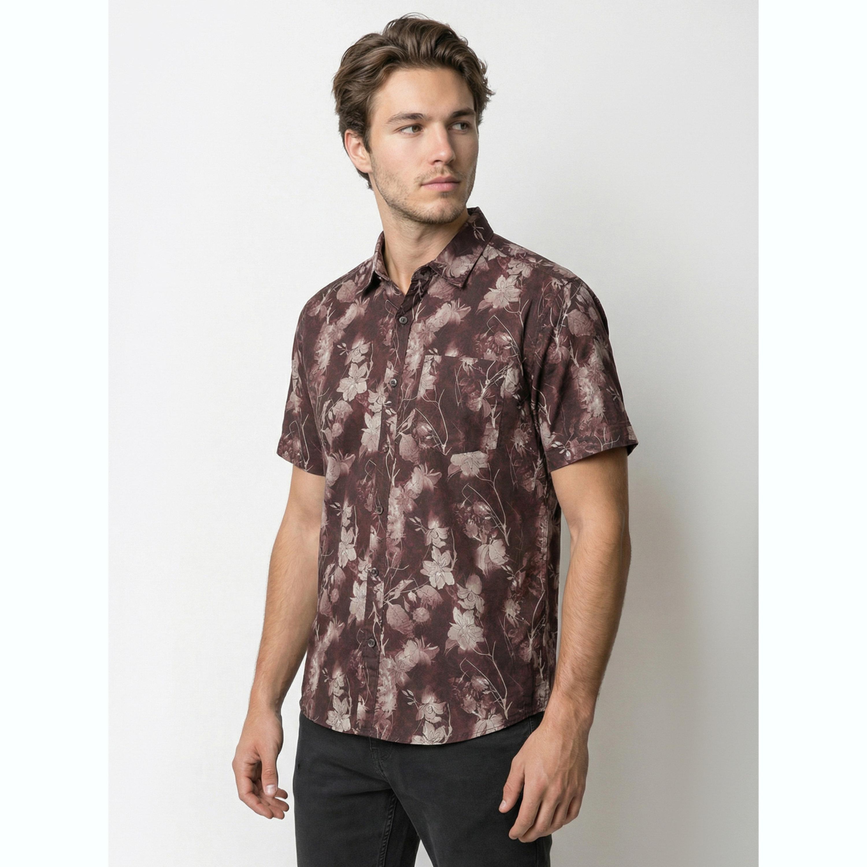Take Two Men Brown Floral Print Short Sleeve Shirt-men-clothing-shirts-image-5
