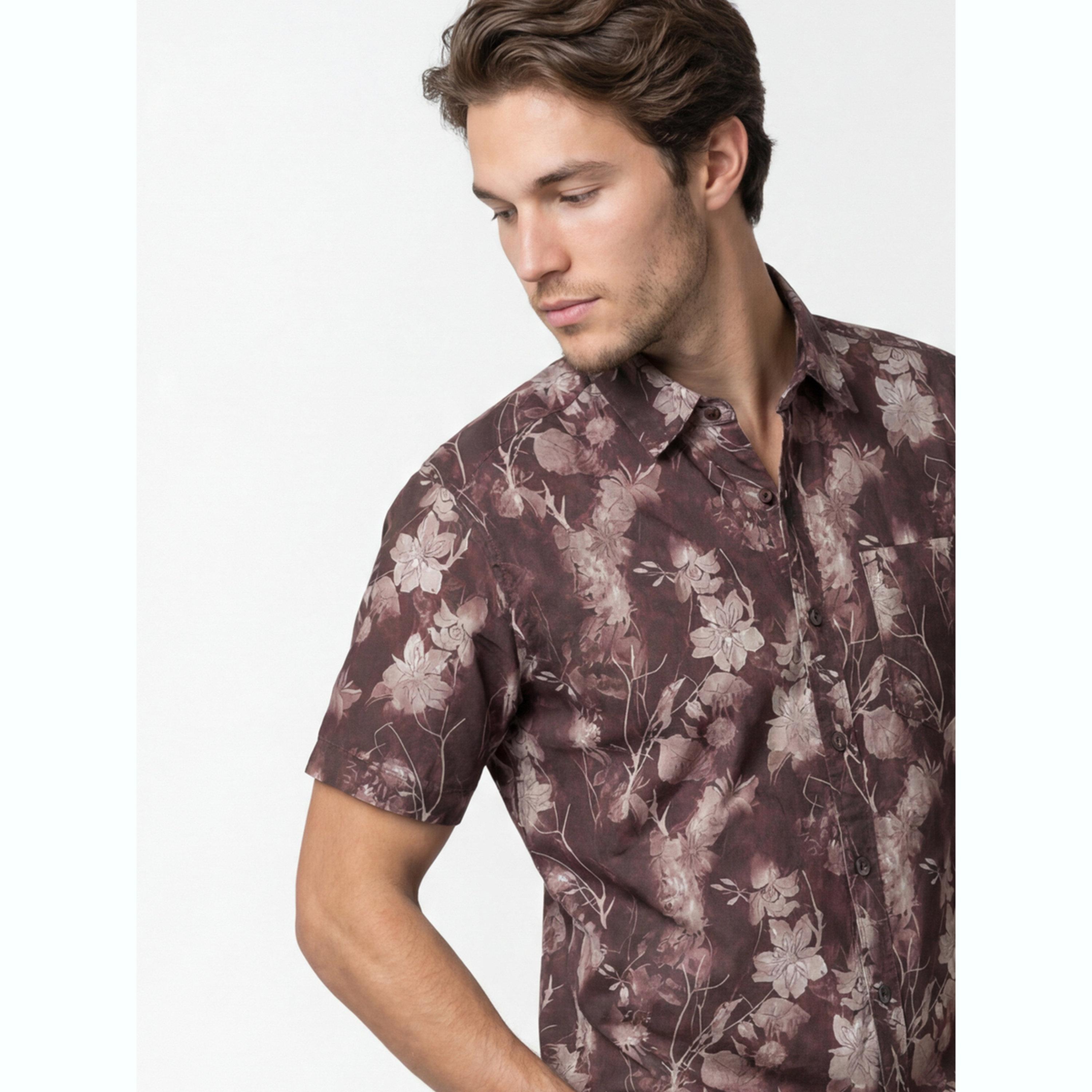 Take Two Men Brown Floral Print Short Sleeve Shirt-men-clothing-shirts-image-6