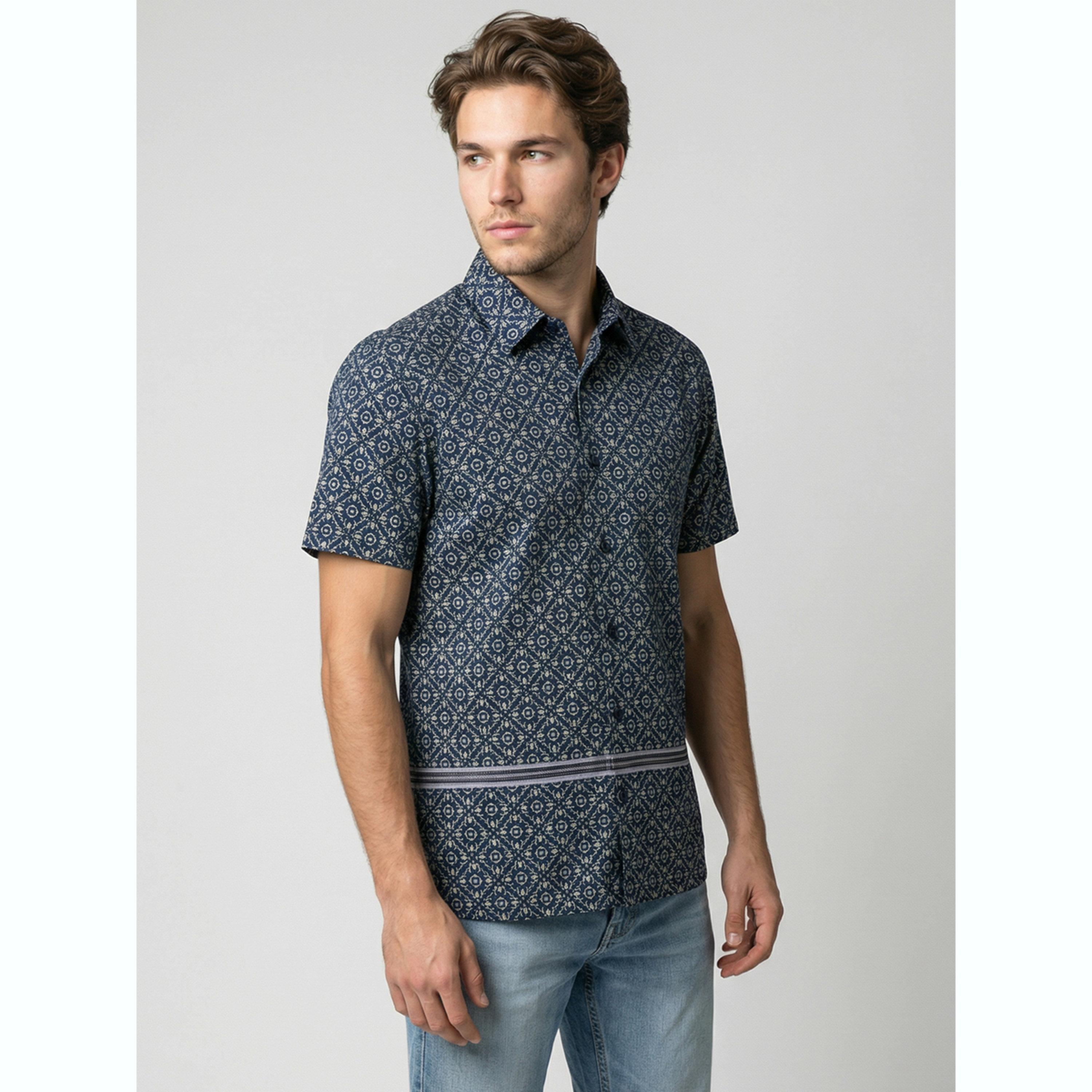 قميص أزرق بنقشات وأكمام قصيرة-men-clothing-shirts-image-4