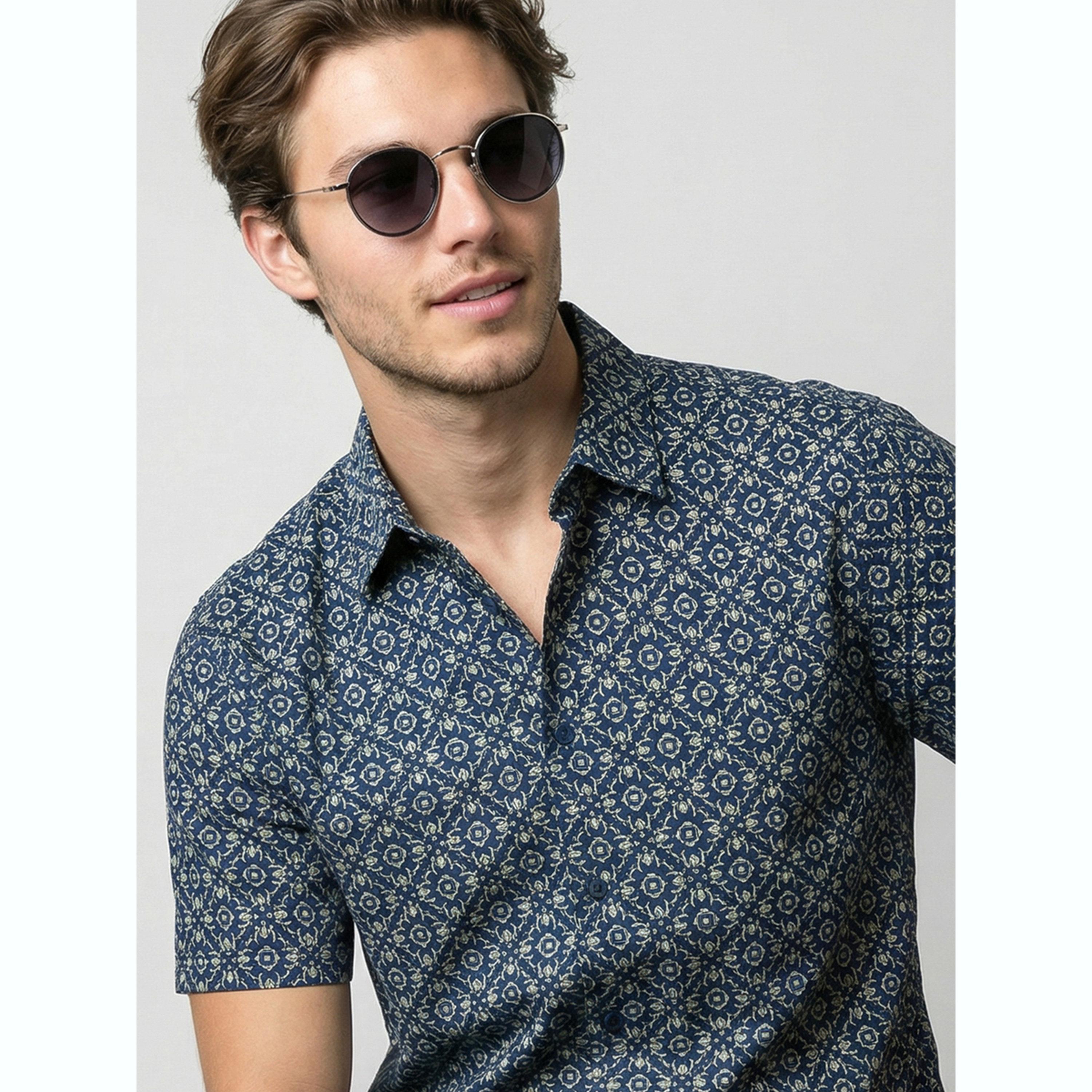 قميص أزرق بنقشات وأكمام قصيرة-men-clothing-shirts-image-6