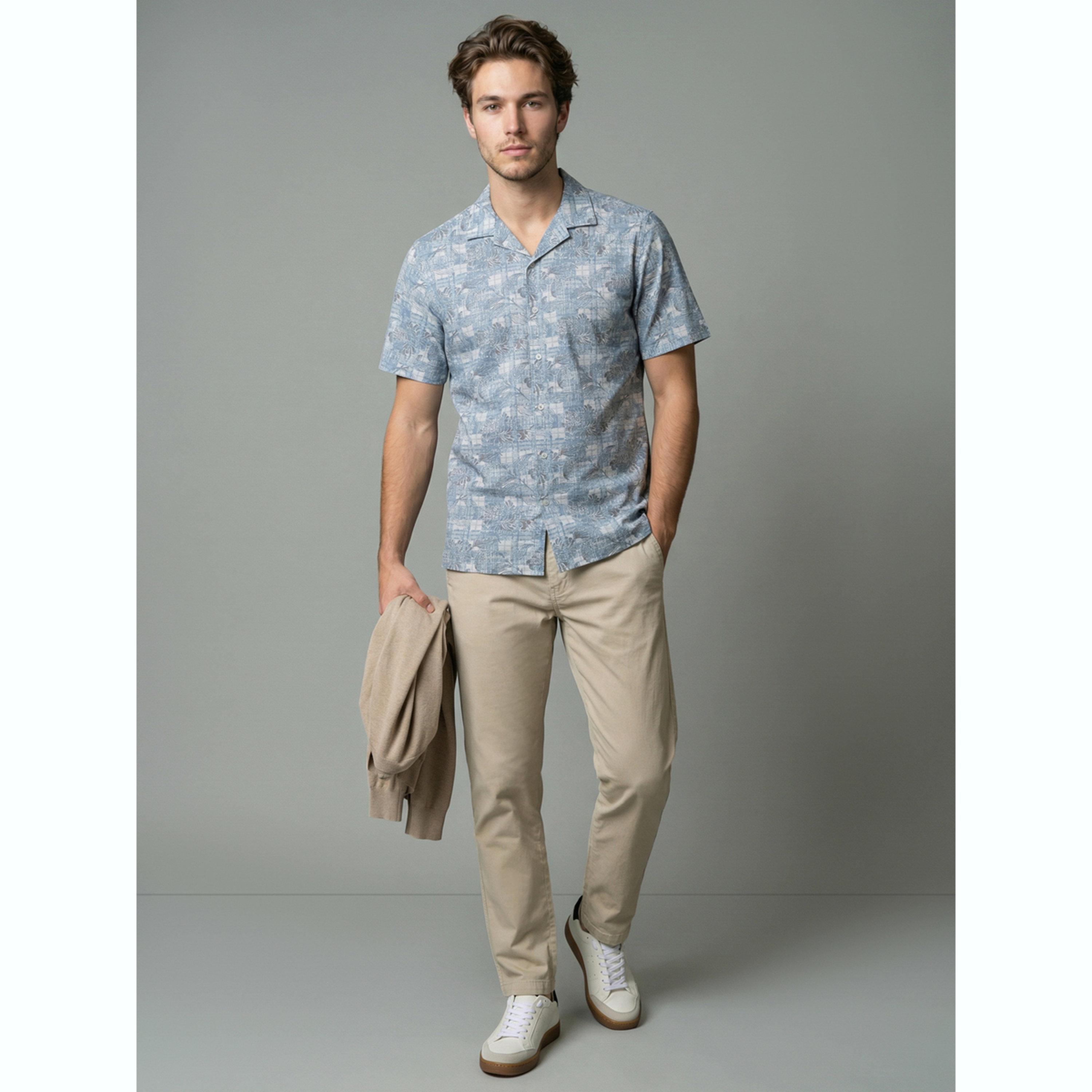 قميص أزرق مطبوع بياقة كوبية-men-clothing-shirts-image-2