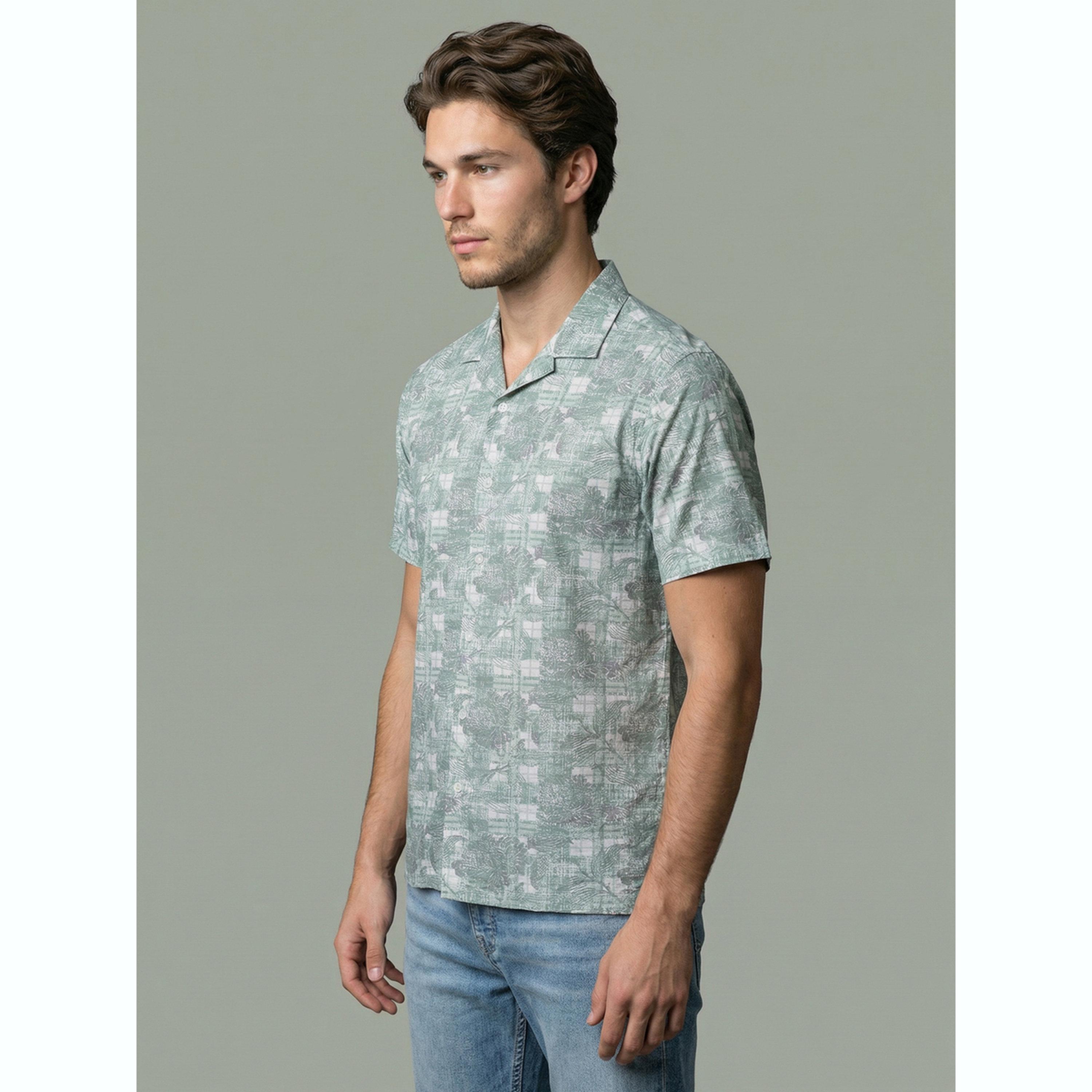 قميص أخضر بنقشة الزهور بياقة كوبية-men-clothing-shirts-image-3