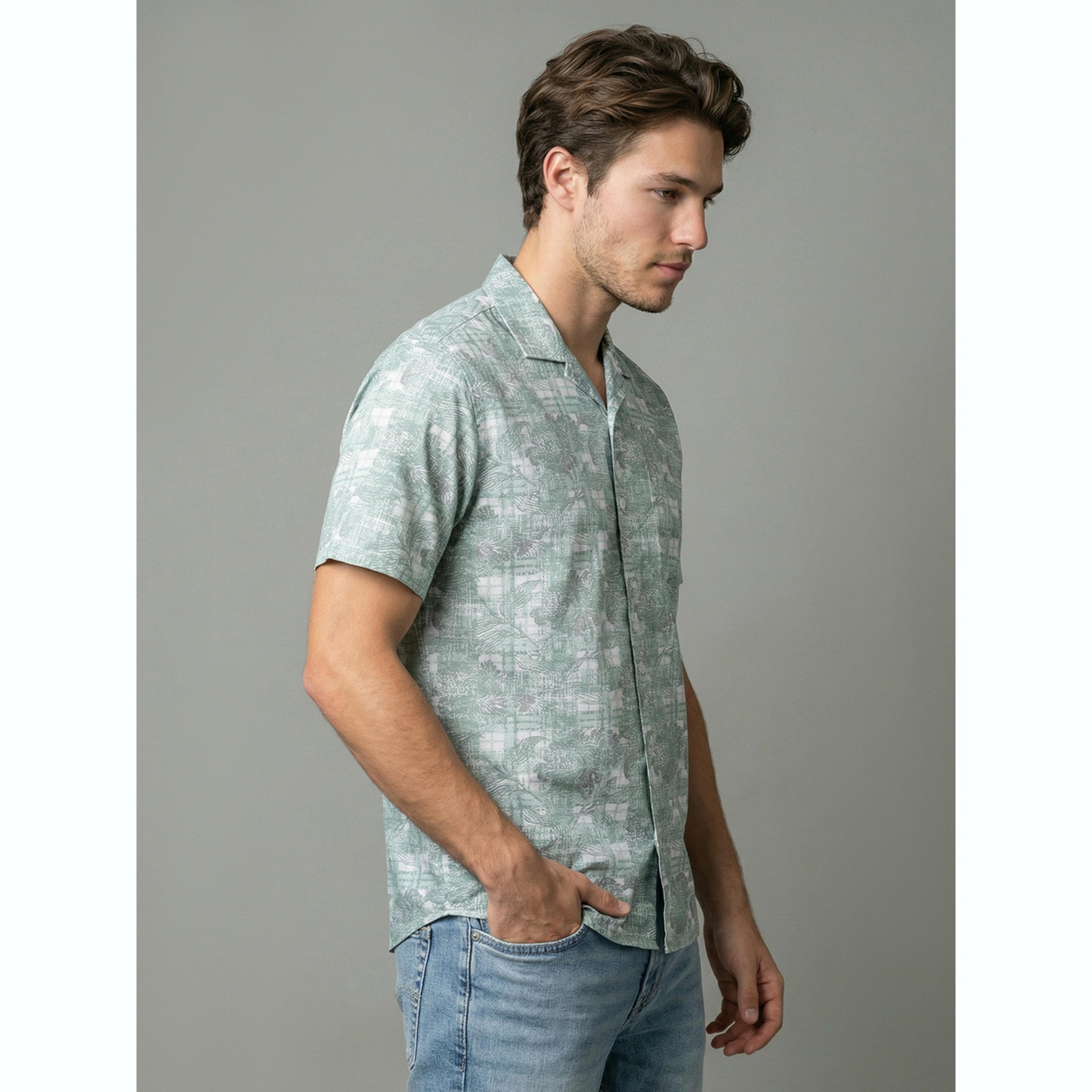 قميص أخضر بنقشة الزهور بياقة كوبية-men-clothing-shirts-image-4