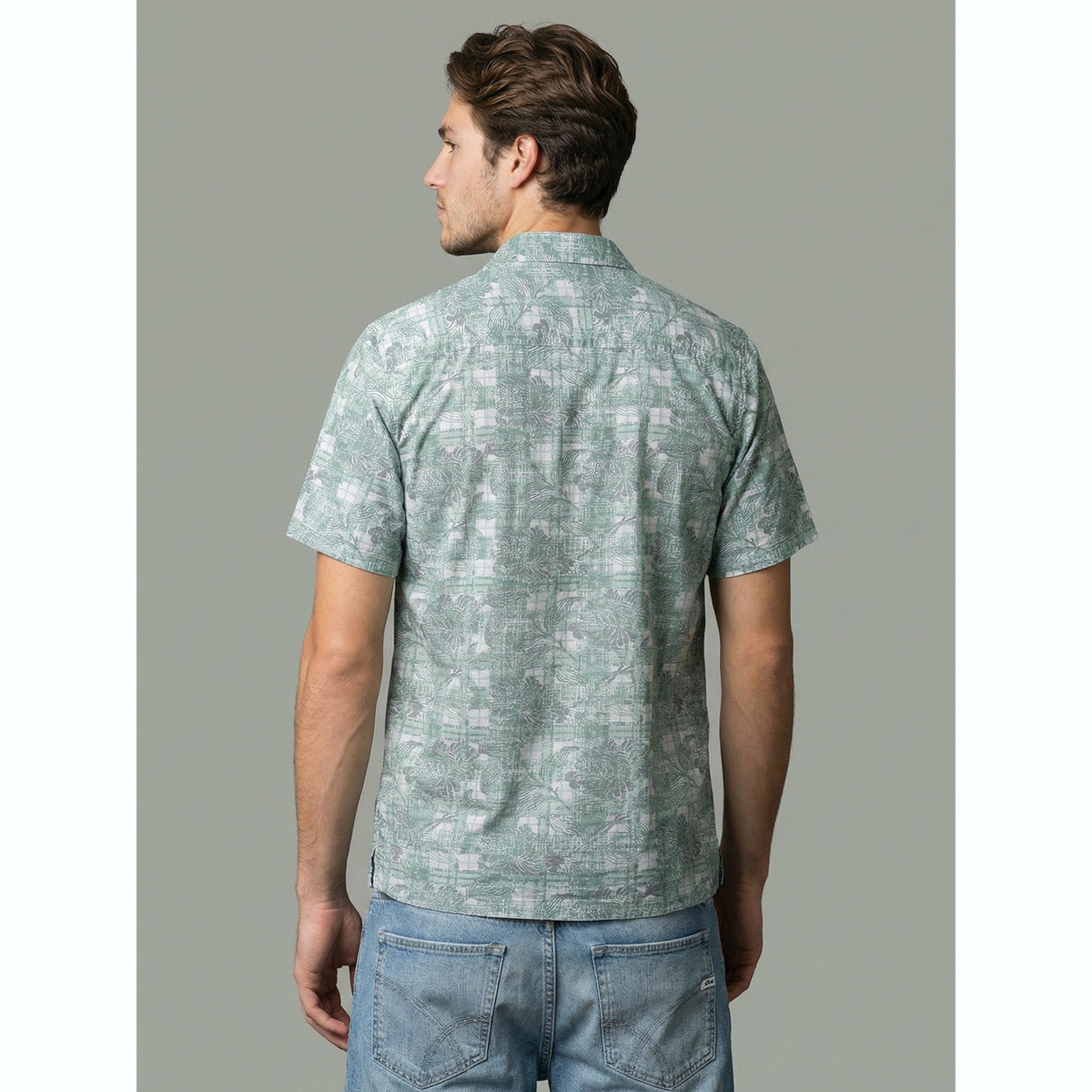 Take Two Men Green Floral Print Cuban Collar Shirt-men-clothing-shirts-image-6