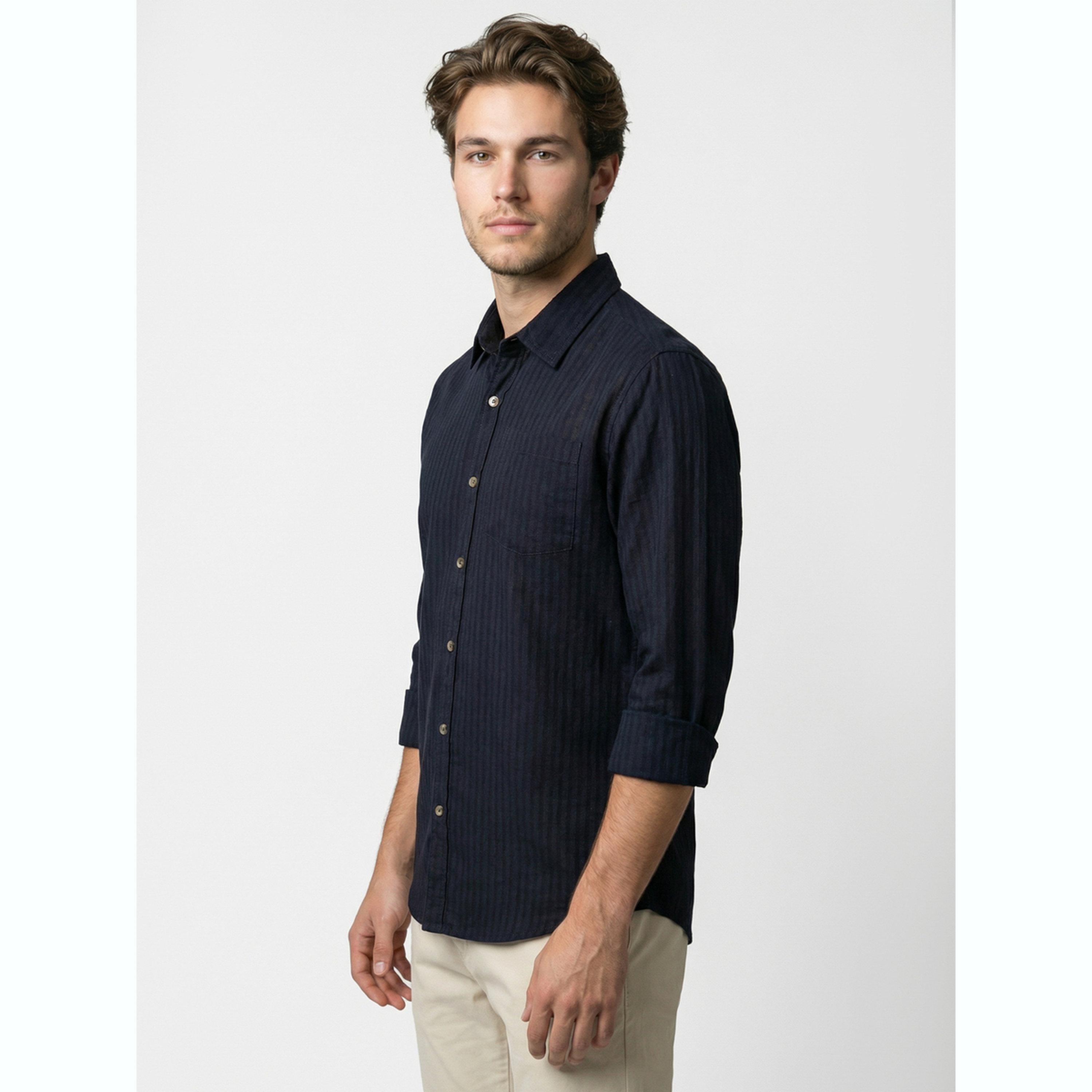قميص كحلي مخطط بياقة مفرودة-men-clothing-shirts-image-4