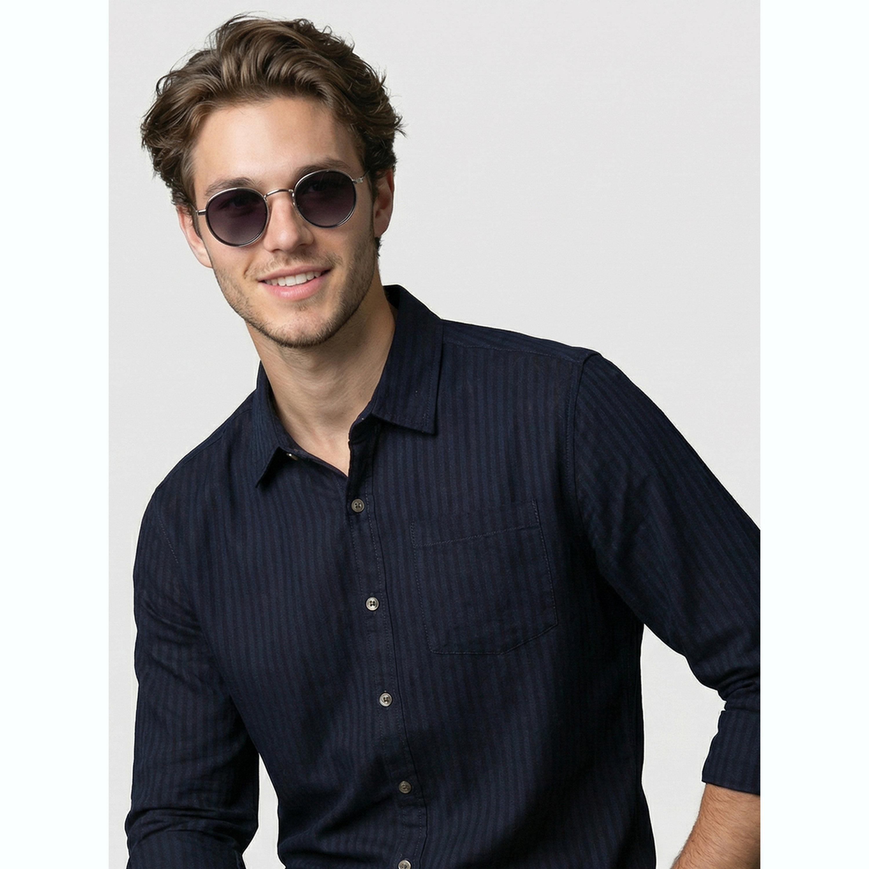 قميص كحلي مخطط بياقة مفرودة-men-clothing-shirts-image-6