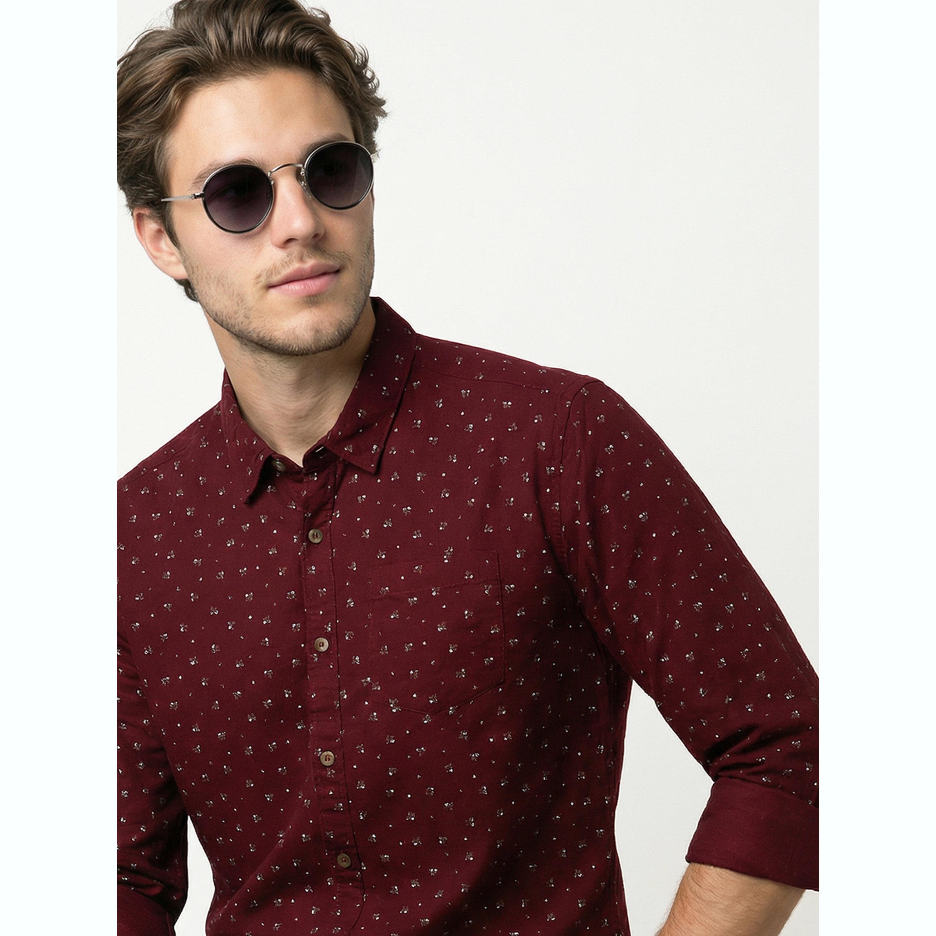 قميص عنابي مطبوع وأكمام طويلة-men-clothing-shirts-image-6