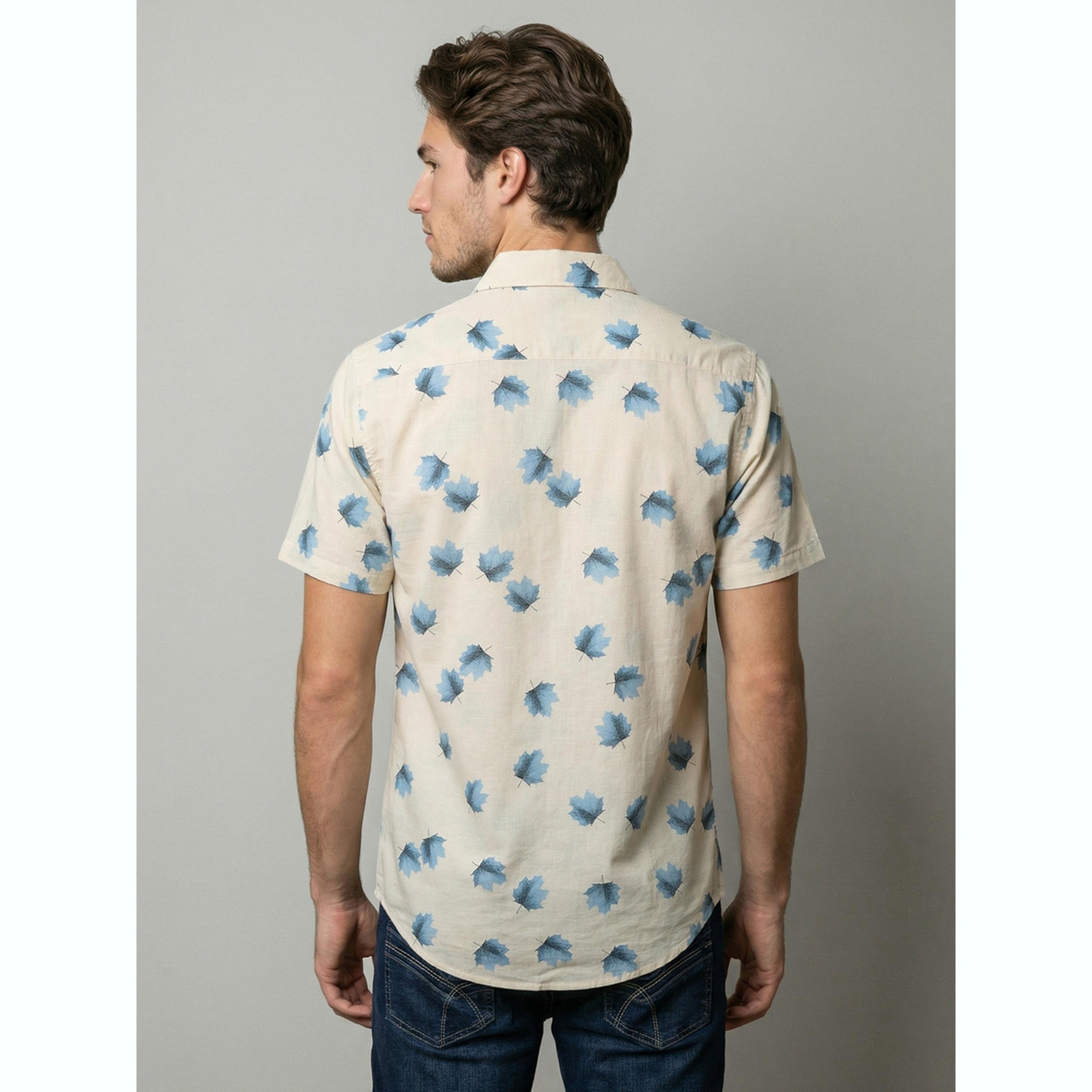 قميص بيج بطبعة أوراق الشجر وأكمام قصيرة-men-clothing-shirts-image-5
