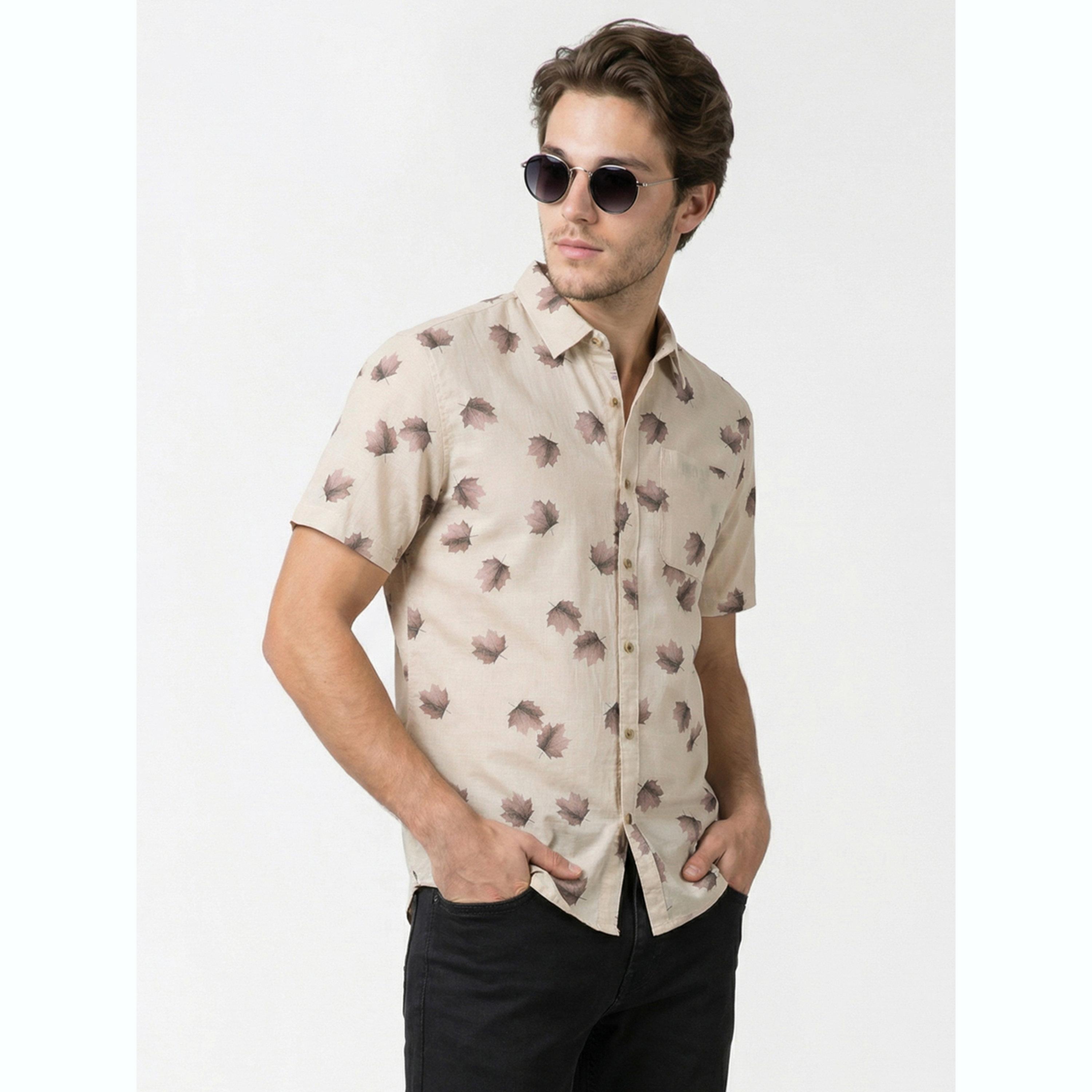 Take Two Men Leaf Print Short Sleeve Shirt-men-clothing-shirts-image-3