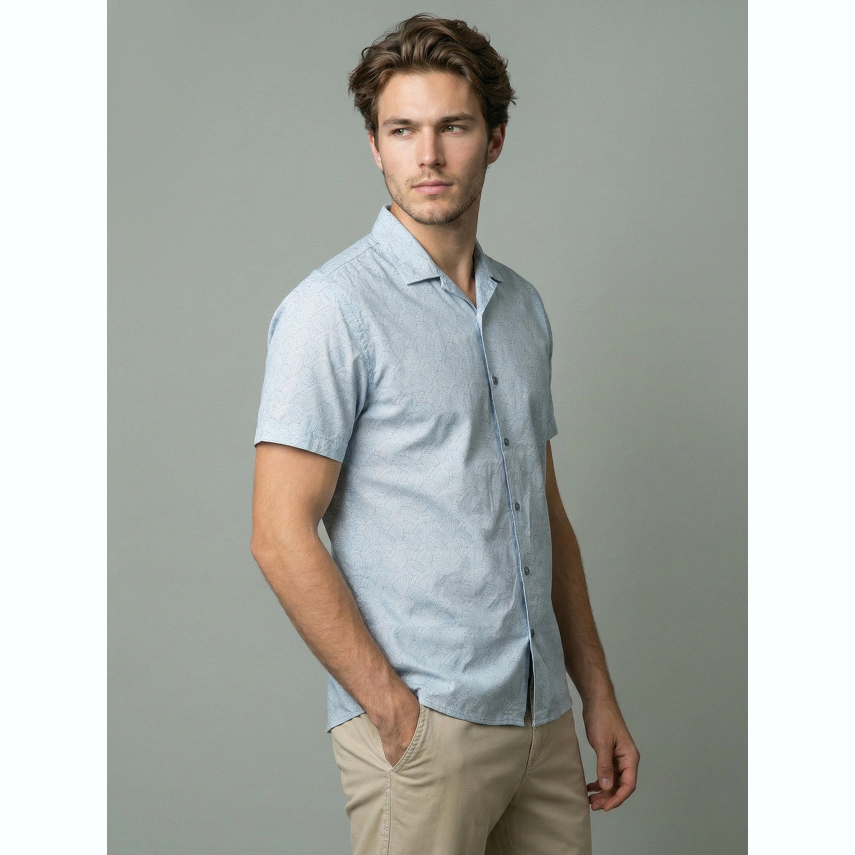 قميص أزرق فاتح مطبوع بياقة كوبية-men-clothing-shirts-image-3