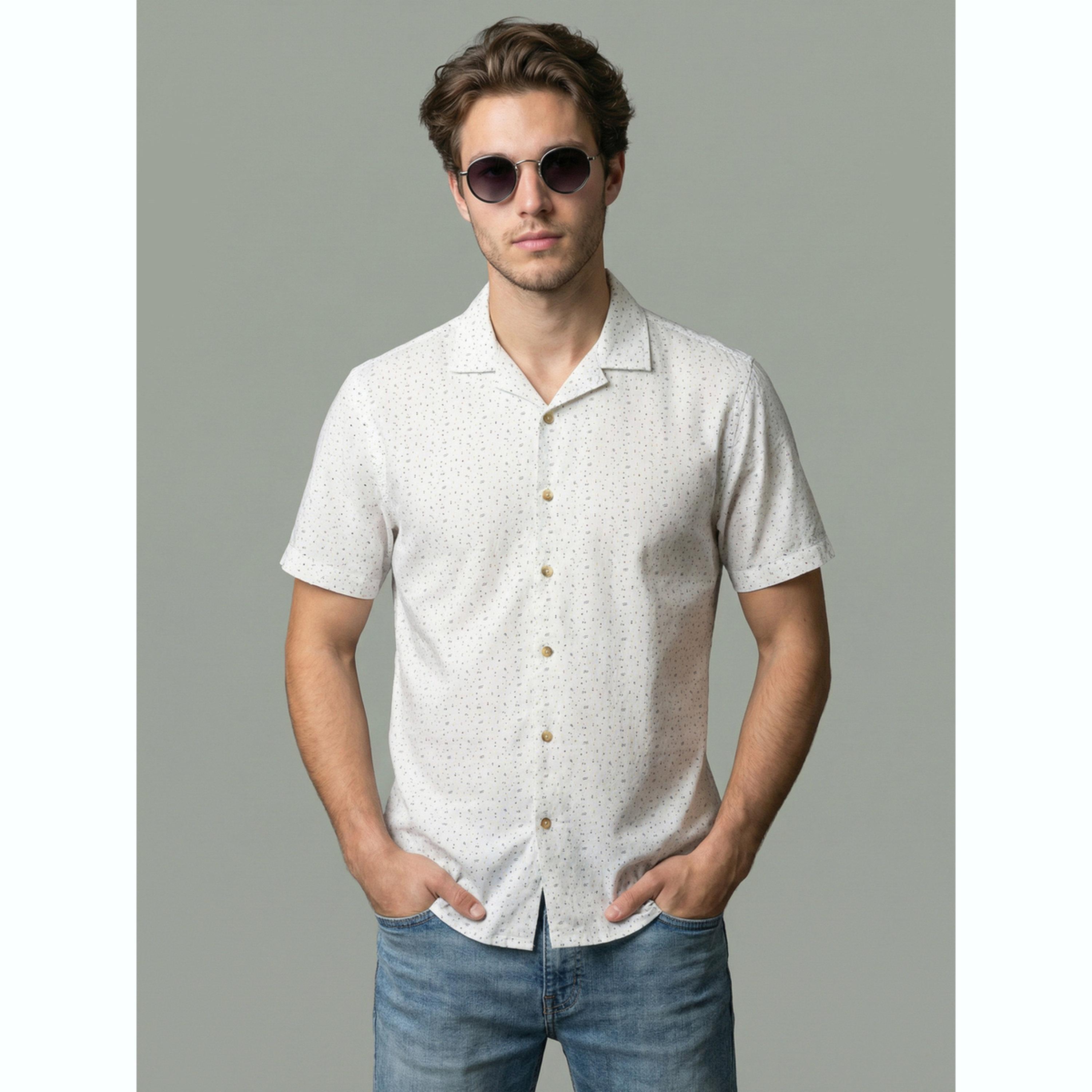 Take Two Men White Printed Cuban Collar Short Sleeve Shirt-men-clothing-shirts-image-1