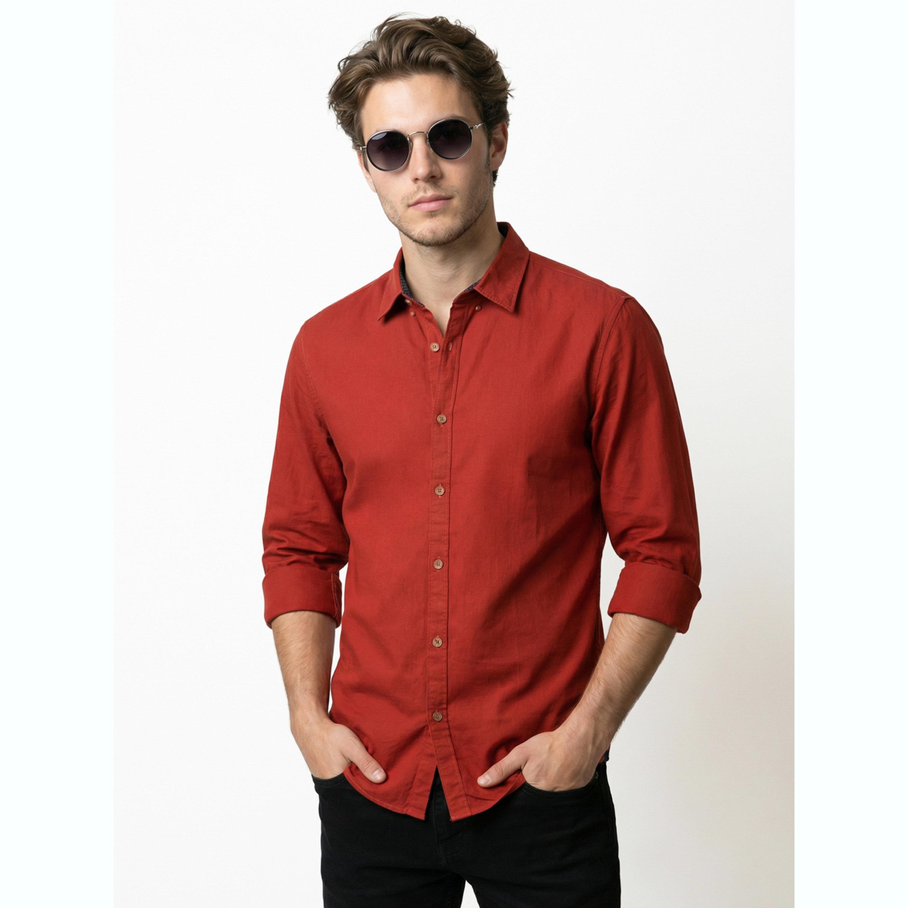 قميص أحمر بياقة مفرودة-men-clothing-shirts-image-1