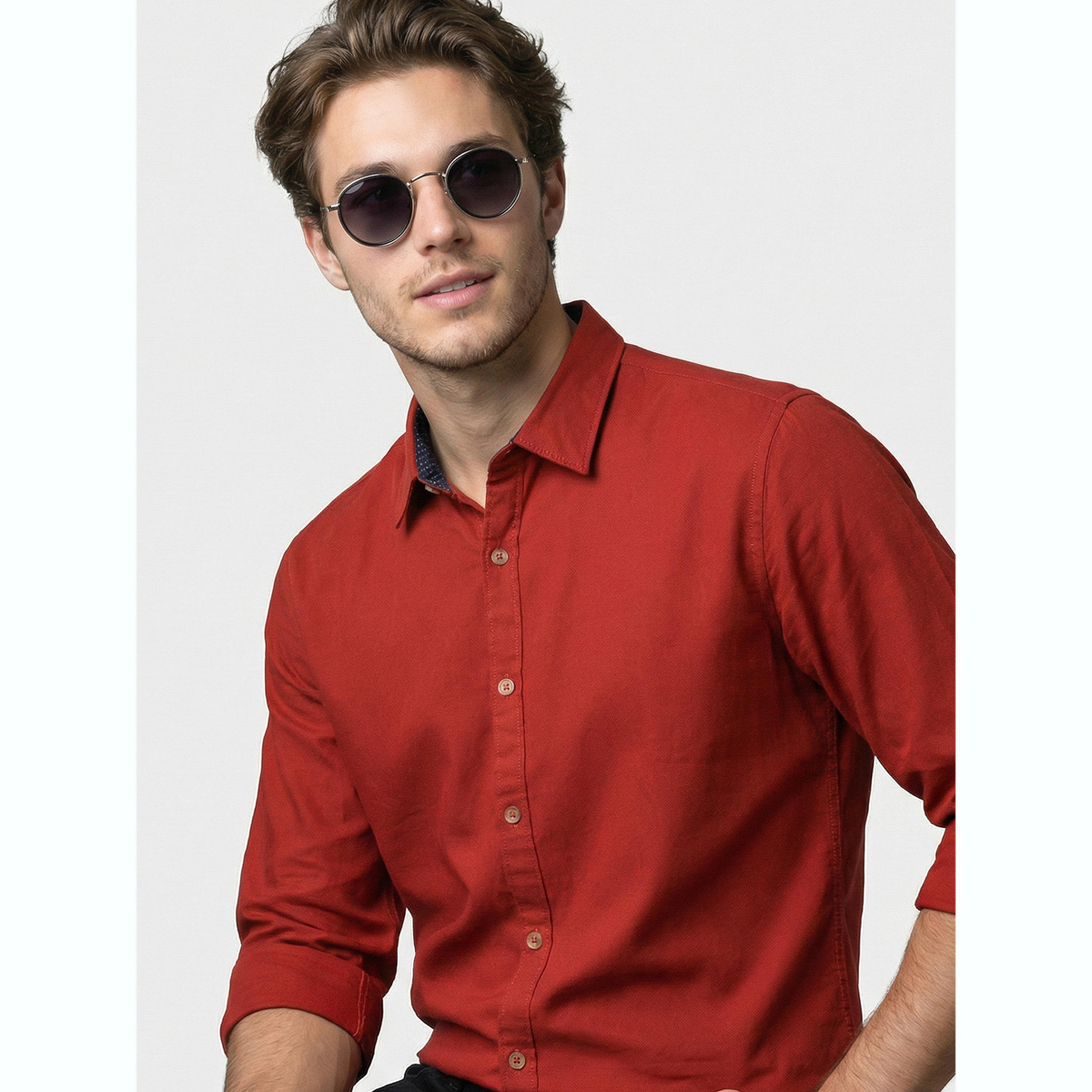 قميص أحمر بياقة مفرودة-men-clothing-shirts-image-6