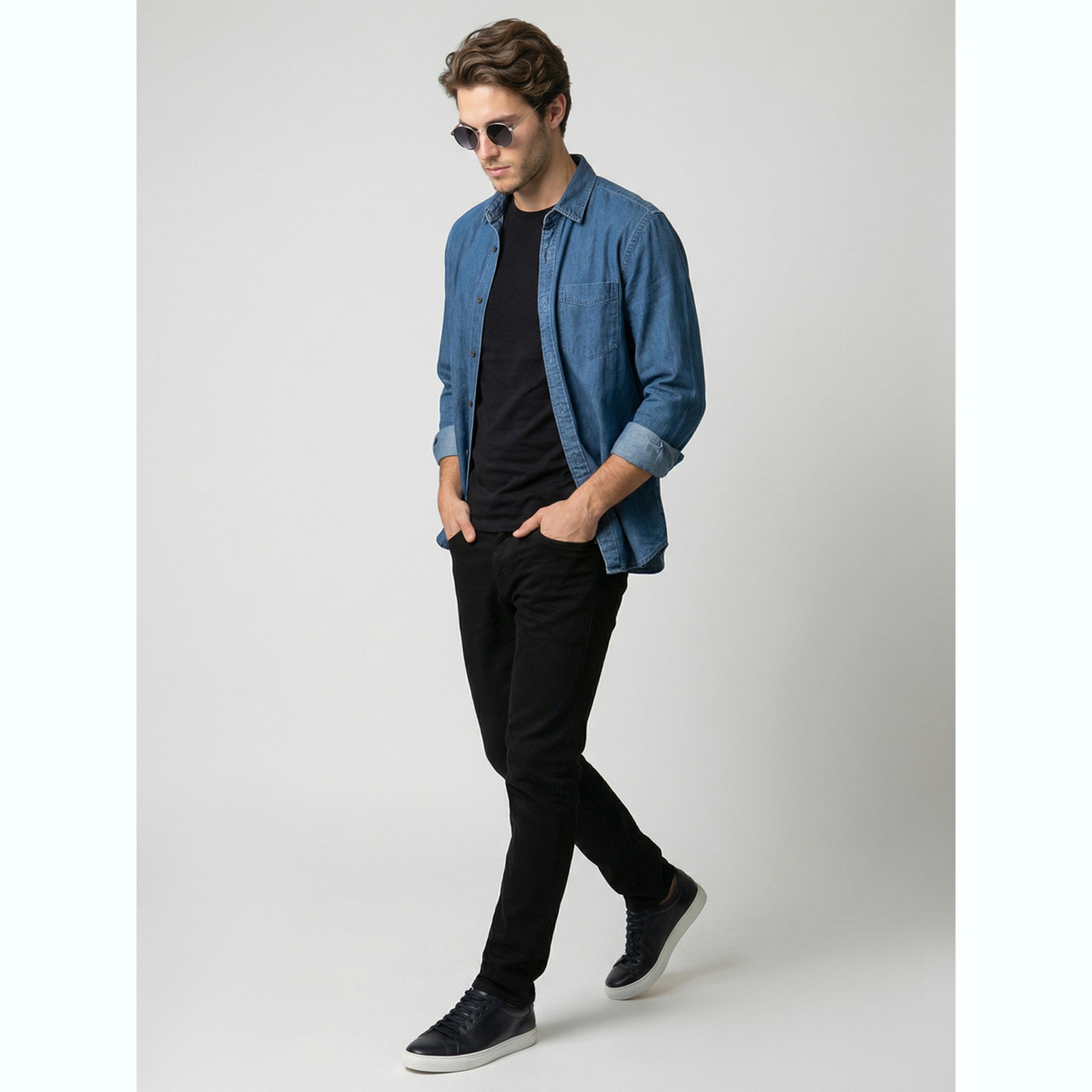 قميص دنيم رجالي أزرق بأكمام طويلة-men-clothing-shirts-image-2