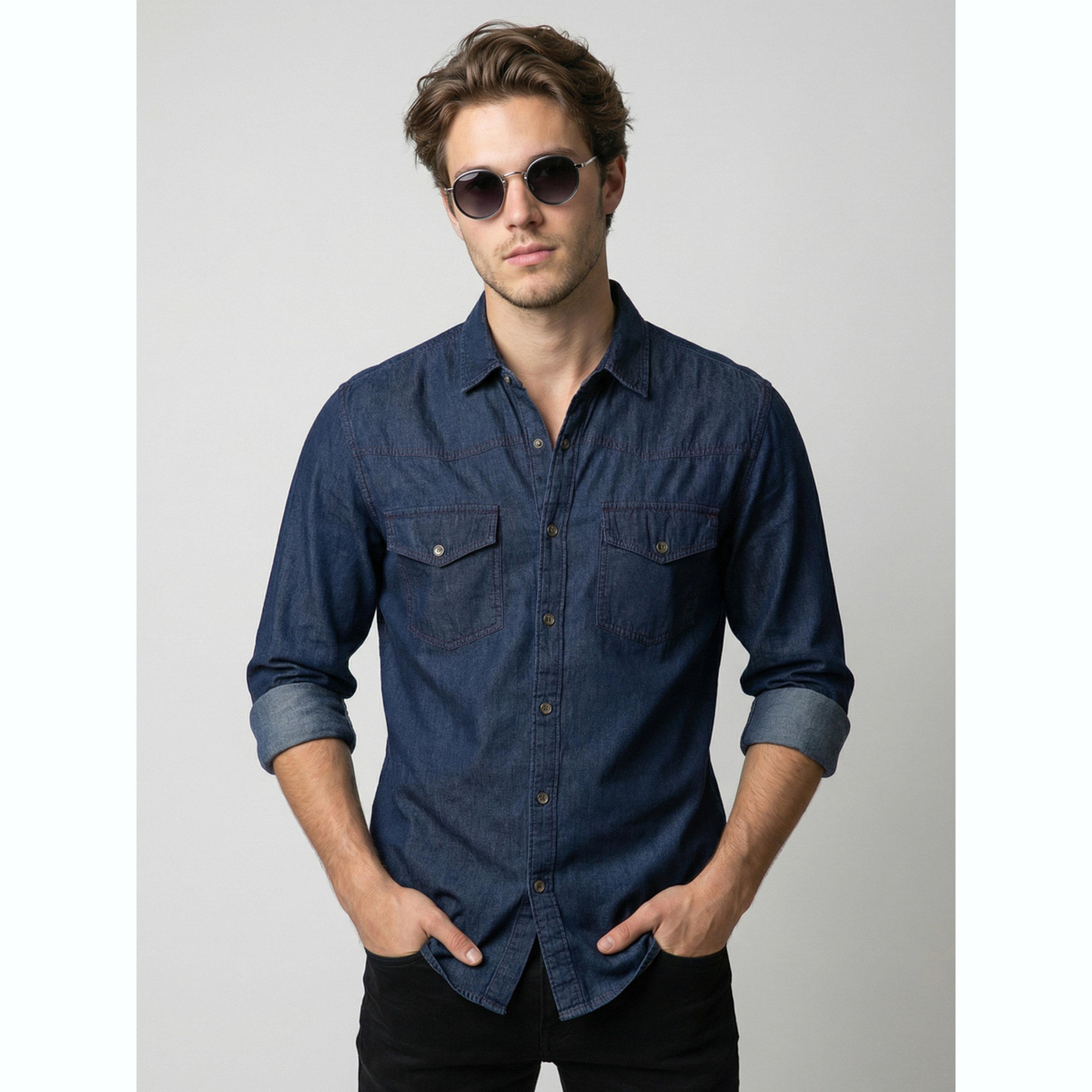 قميص دنيم رجالي أزرق بأكمام طويلة-men-clothing-shirts-image-1