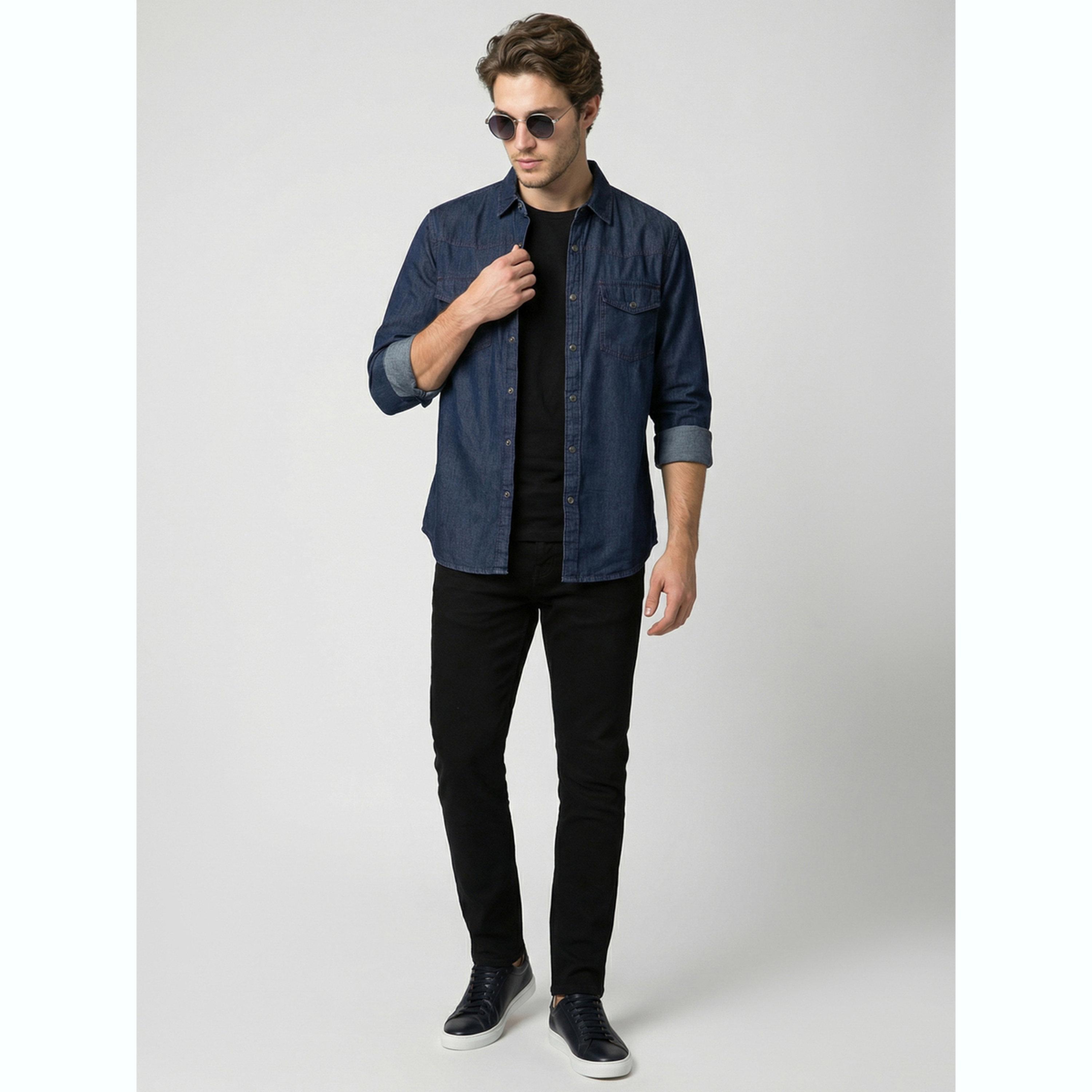 قميص دنيم رجالي أزرق بأكمام طويلة-men-clothing-shirts-image-2