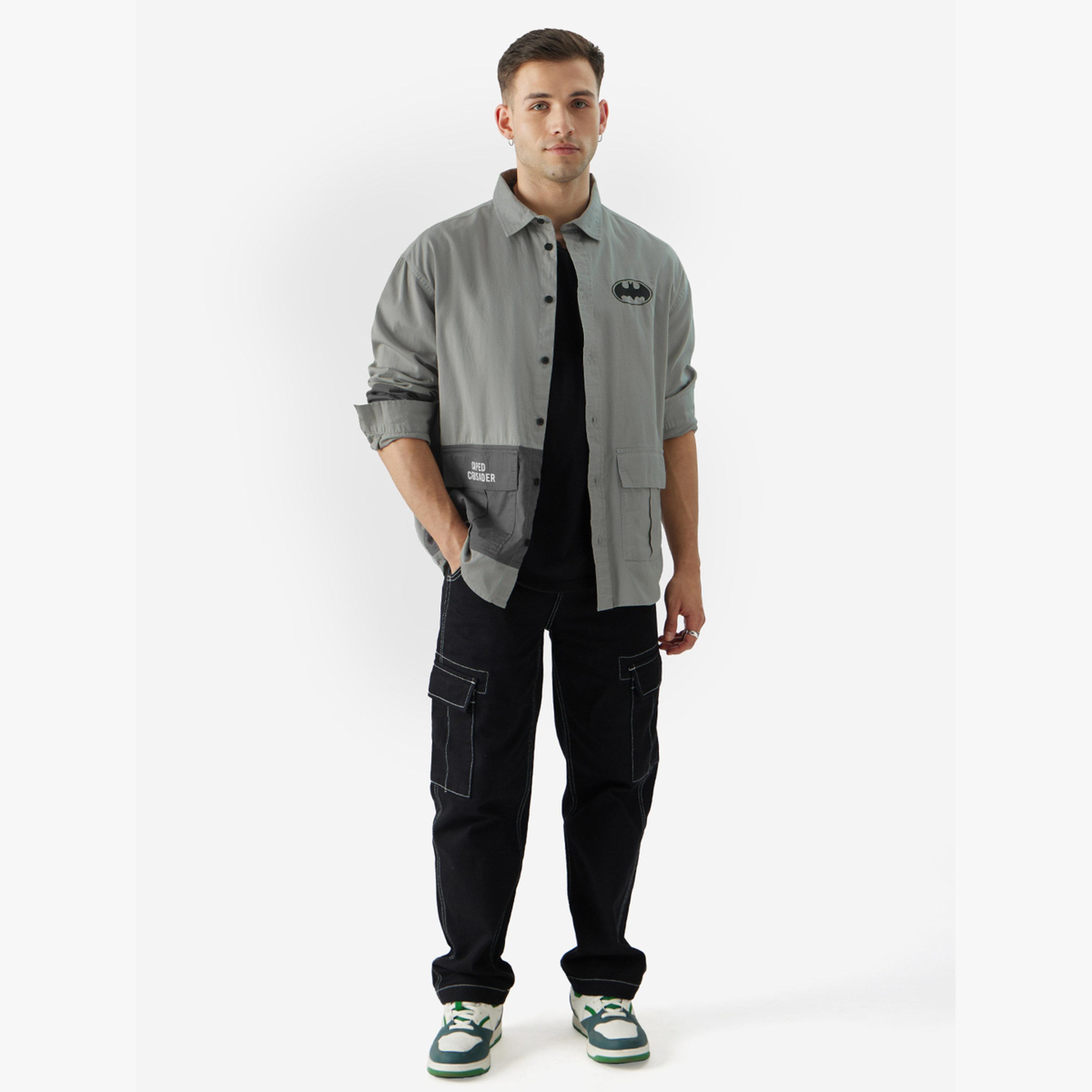 The Souled Store X Styli Grey Dark Knight Batman Graphic Utility Shirt-men-clothing-shirts-image-2