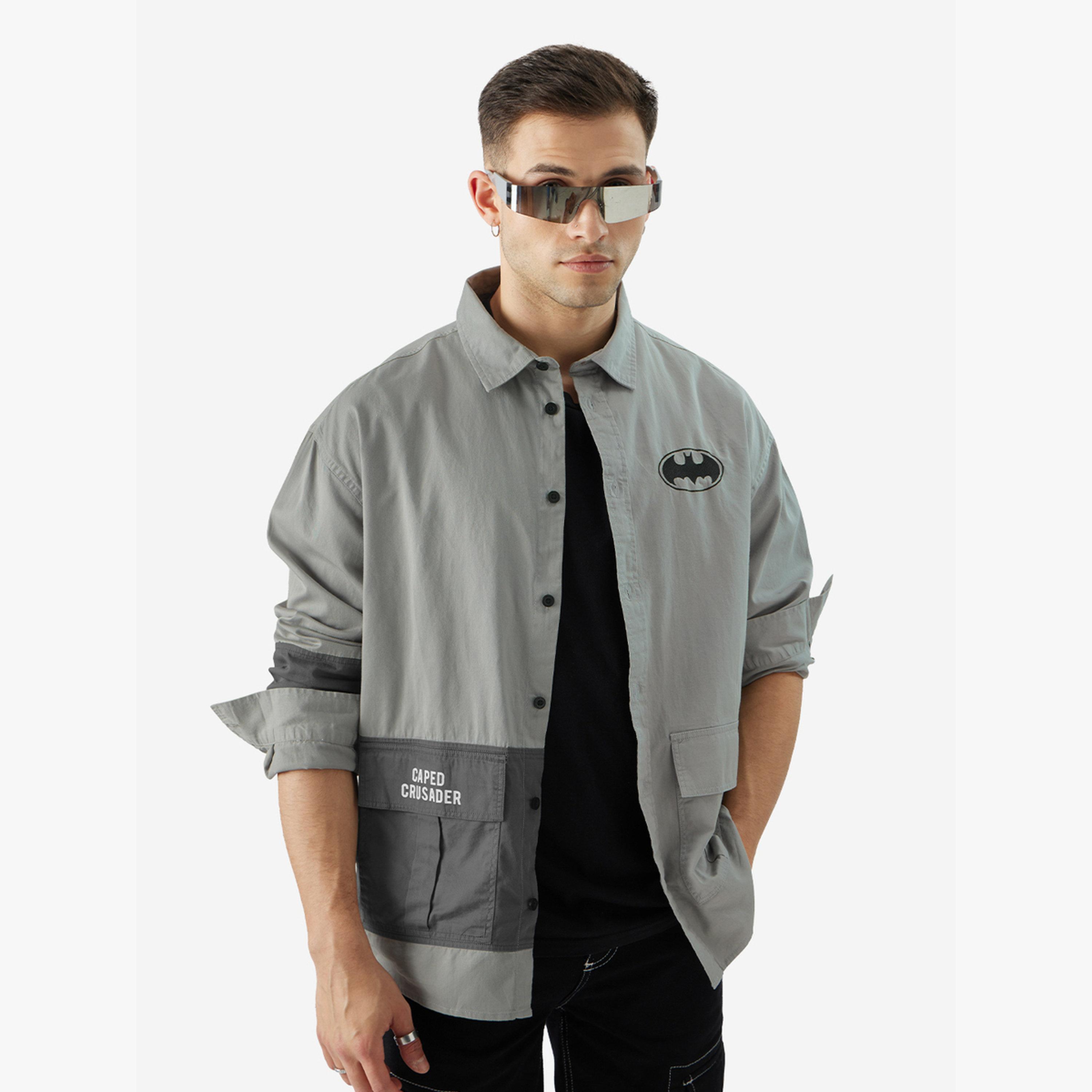 The Souled Store X Styli Grey Dark Knight Batman Graphic Utility Shirt-men-clothing-shirts-image-3