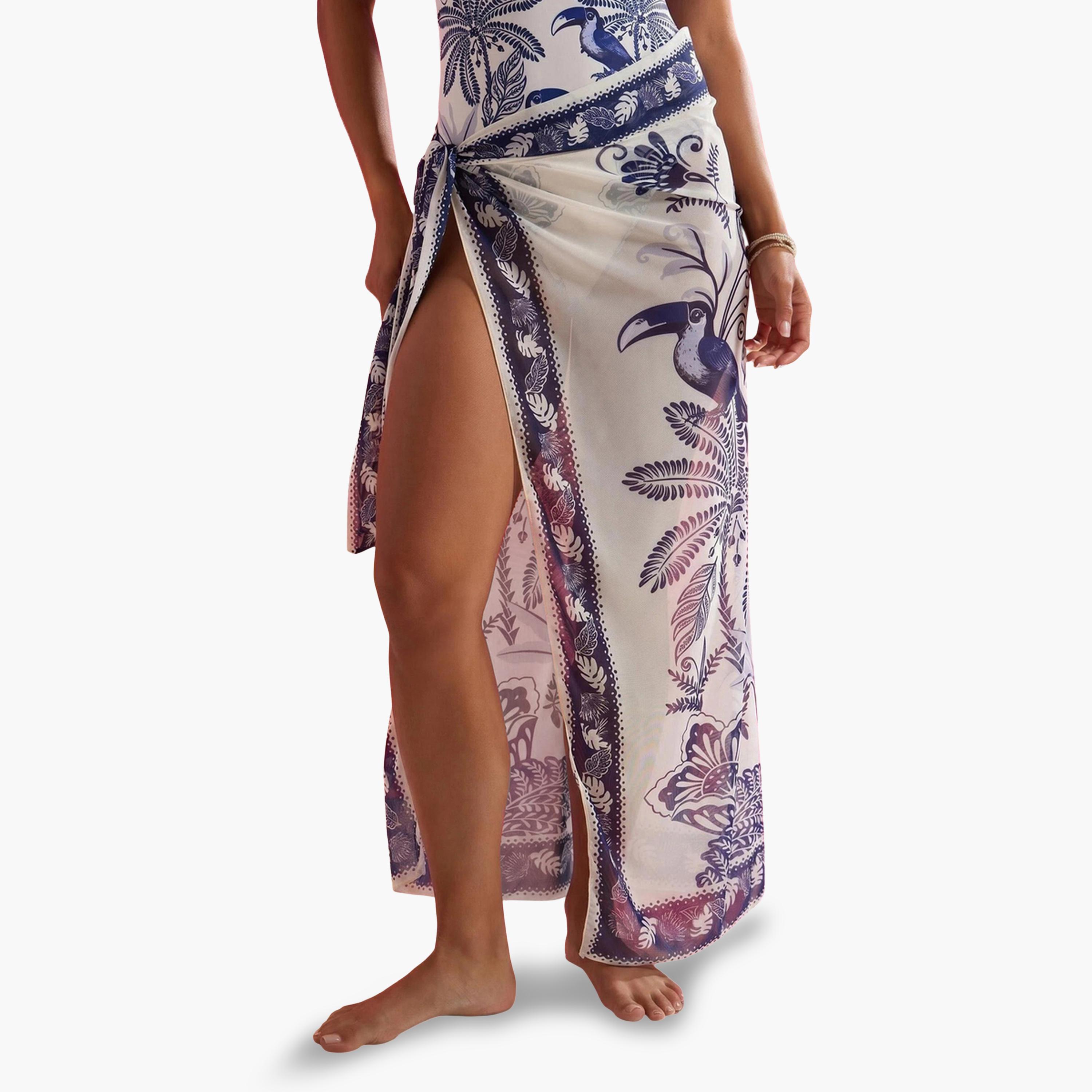 Styli Pack of 2 - Tropical Border Print V Neck Plunge Swimsuit and Tie Waist Sarong-women-clothing-swimandbeach-swim-swimsuits-image-5