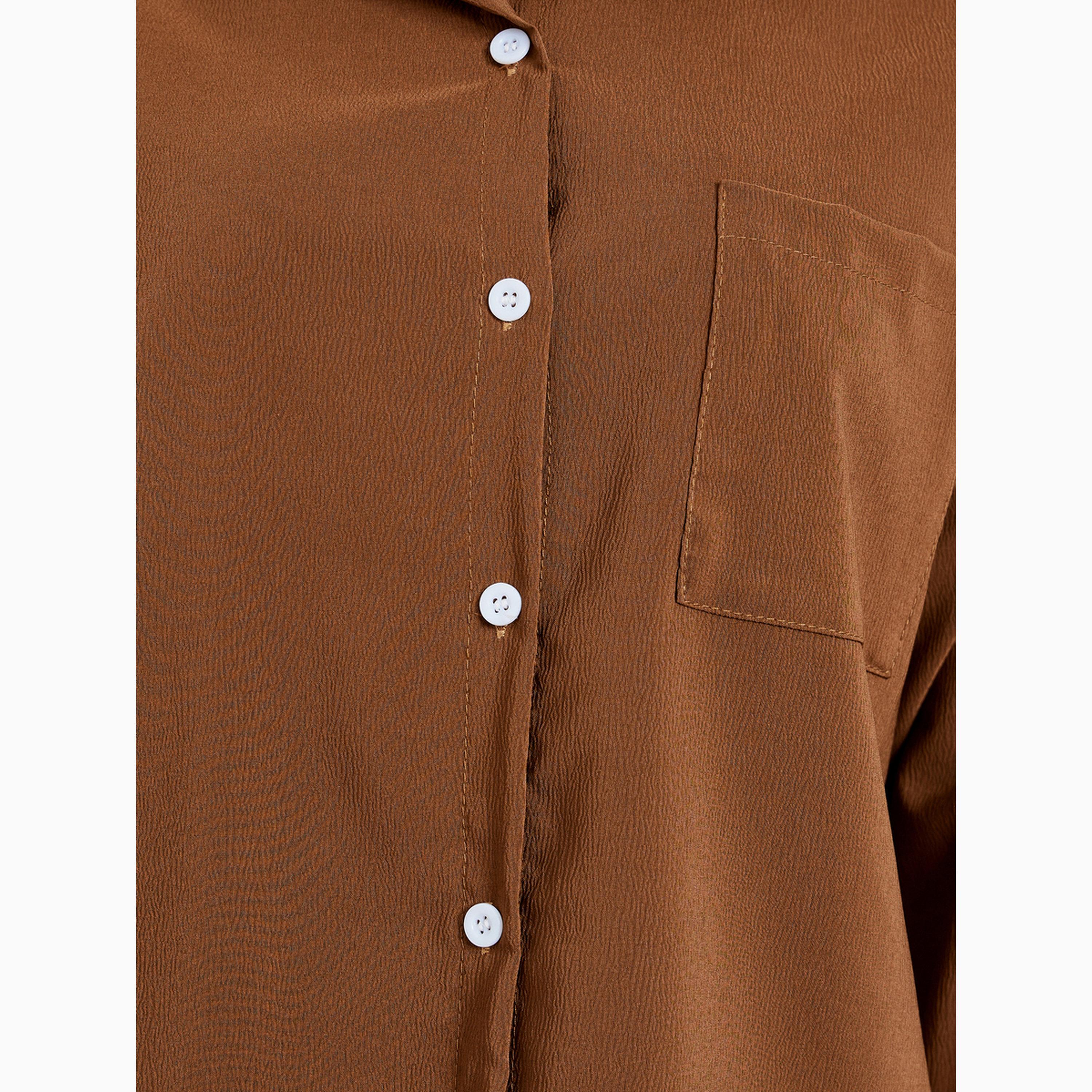 Amirah X Styli Brown Solid Shirt and Trousers Set-women-arabicclothing-sets-image-4