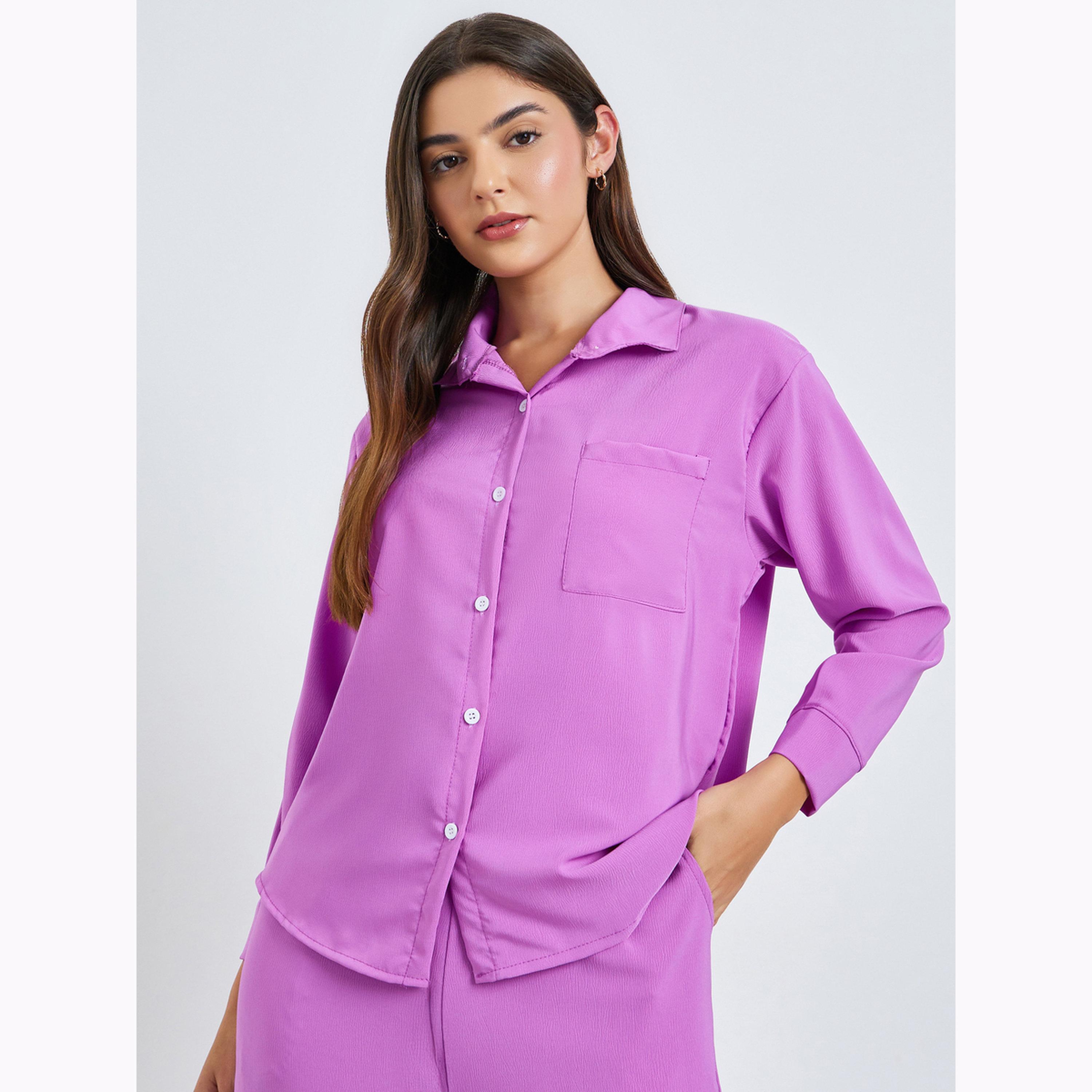 Amirah X Styli Purple Solid Shirt and Trousers Set-women-arabicclothing-sets-image-3