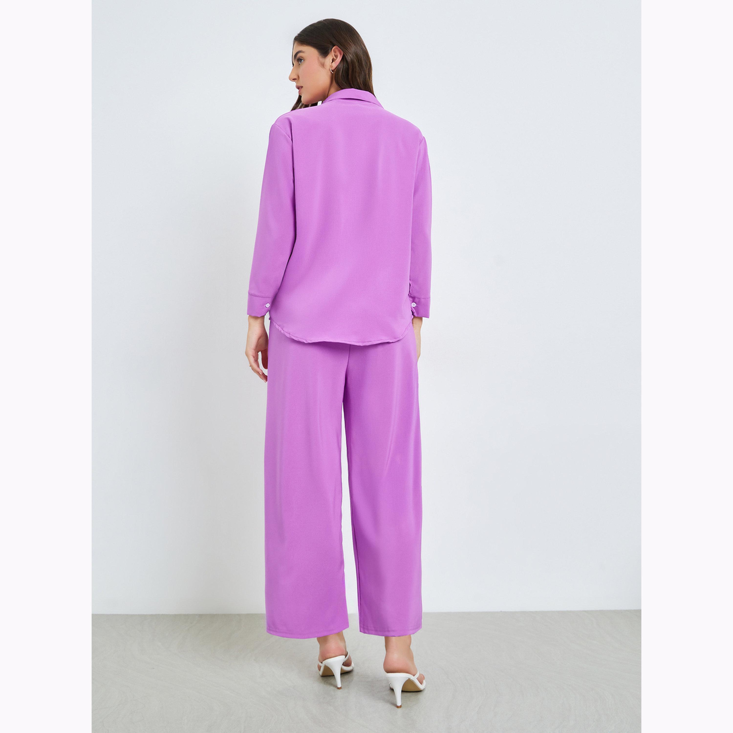 Amirah X Styli Purple Solid Shirt and Trousers Set-women-arabicclothing-sets-image-4