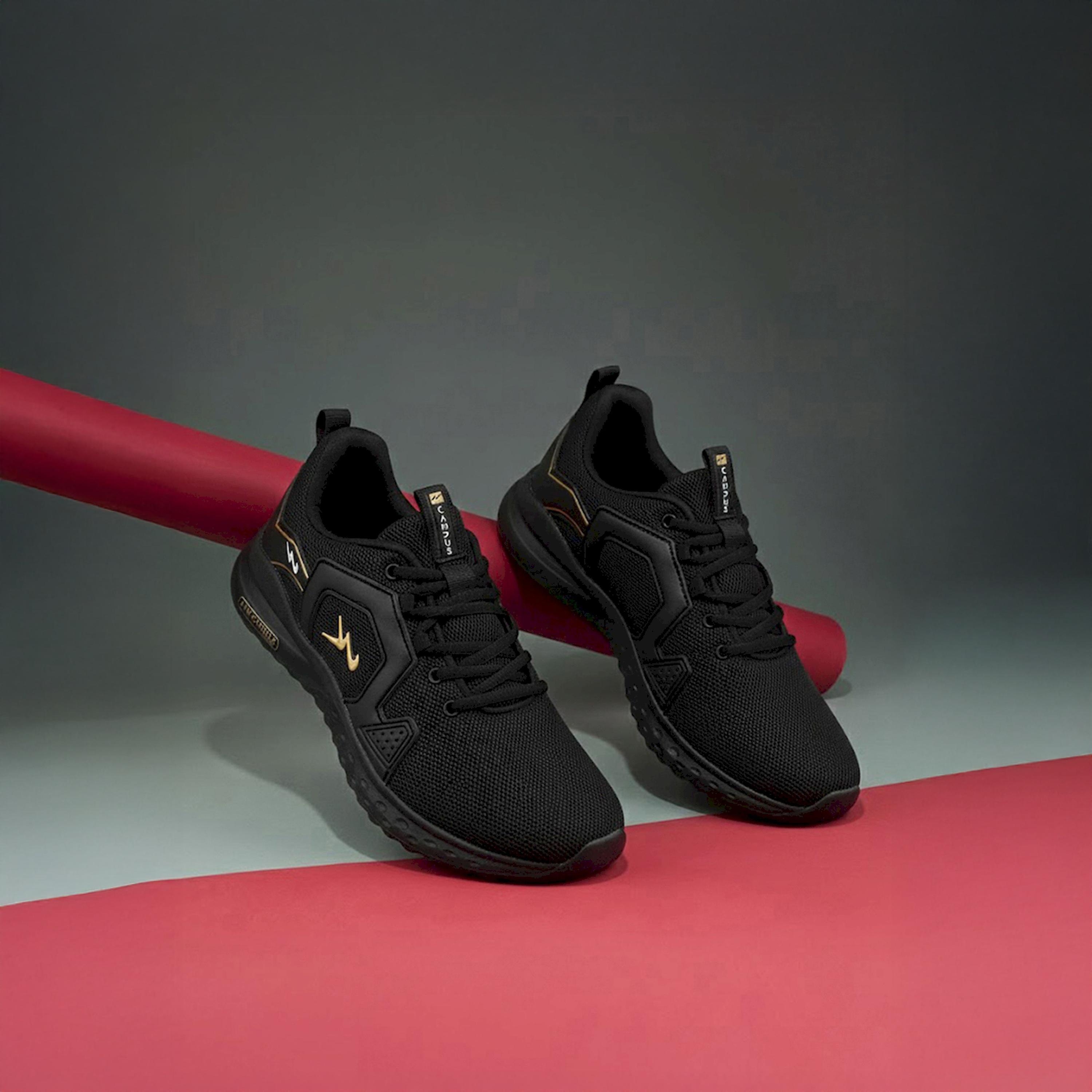Campus Black Low-Top Lace-Up Sneakers-sports-men-shoes-image-4