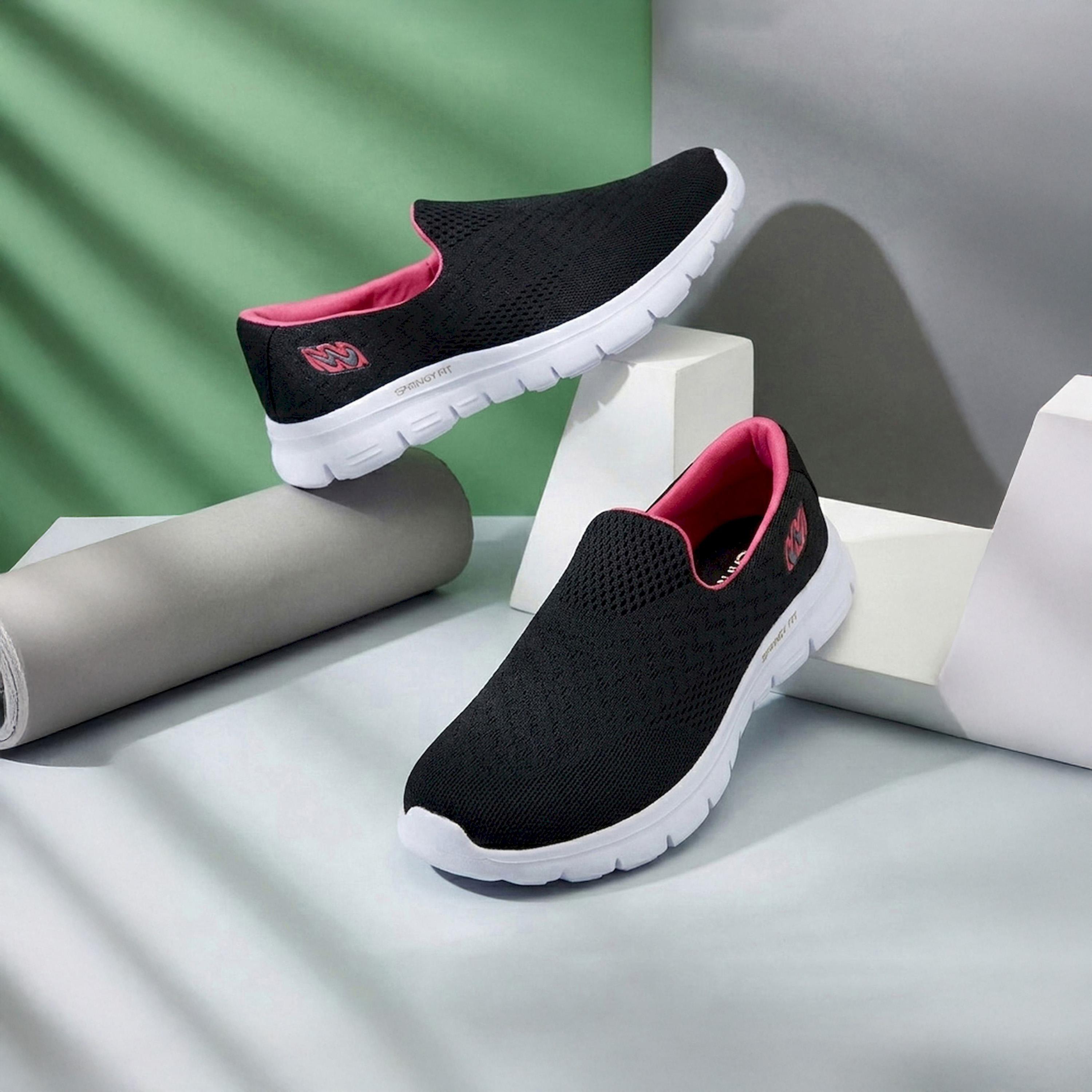 Campus Black Mesh Low-Top Slip-on Sneakers-women-shoes-sneakers-image-5
