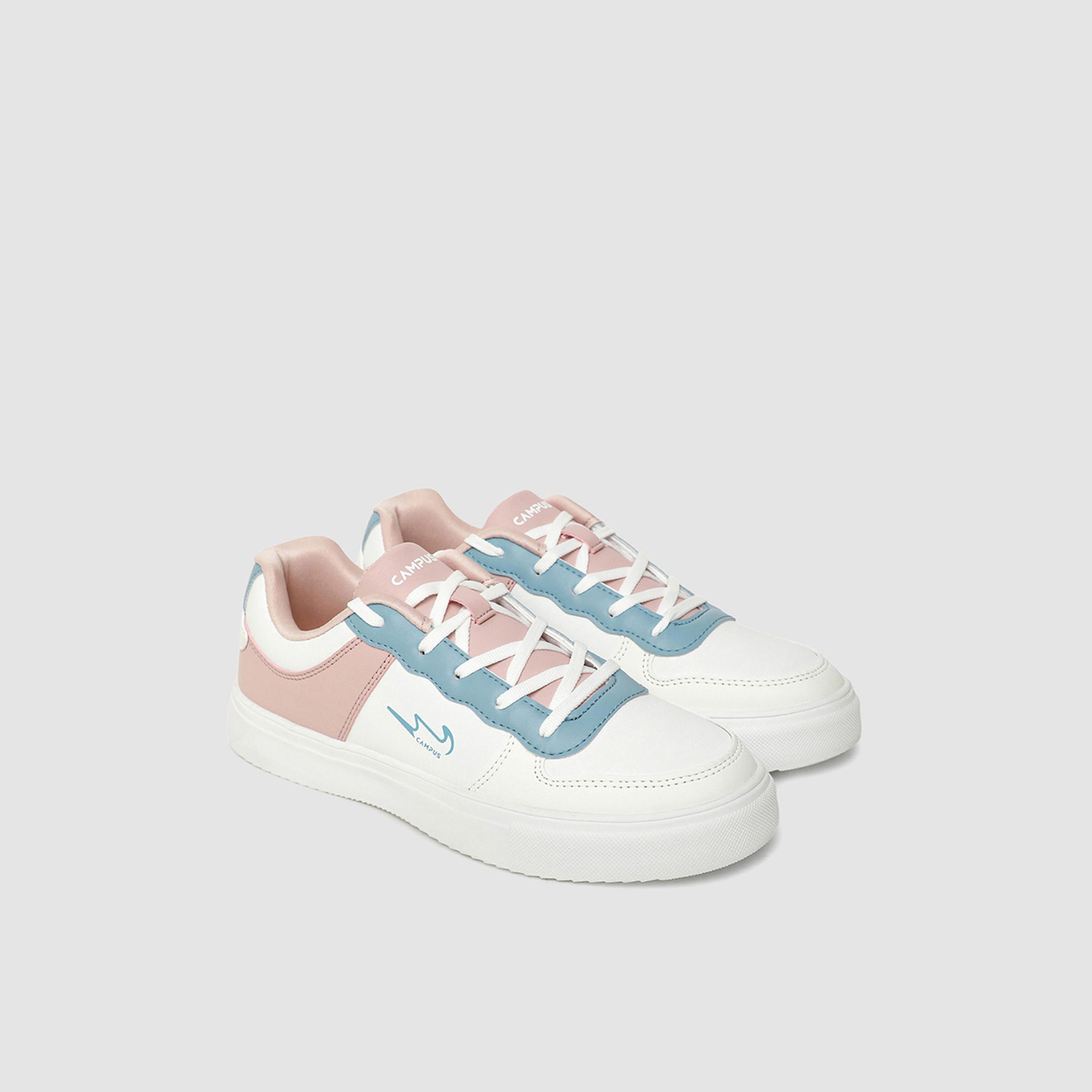 Campus White Color Block Lace Up Sneakers-sports-women-shoes-image-1