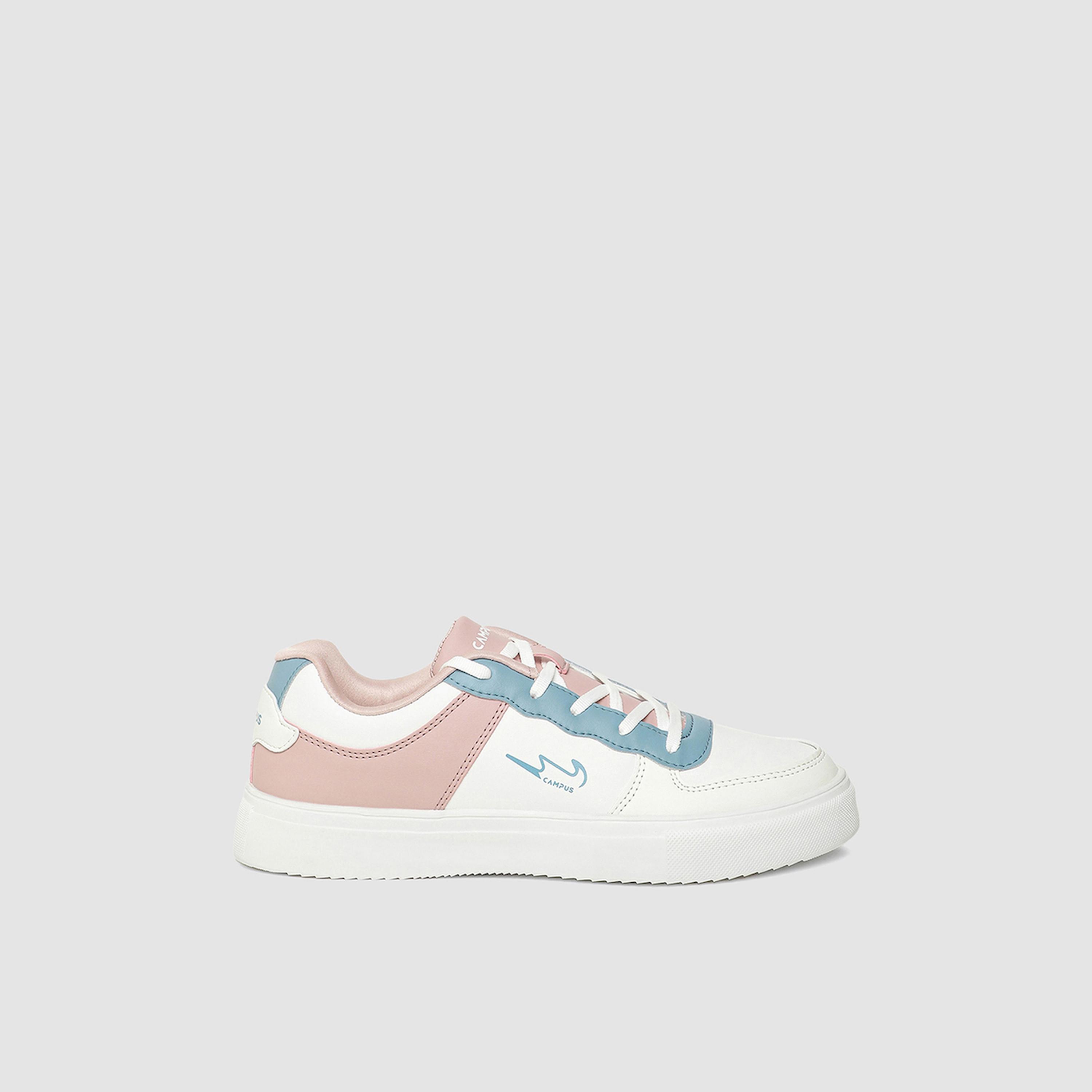 Campus White Color Block Lace Up Sneakers-sports-women-shoes-image-3