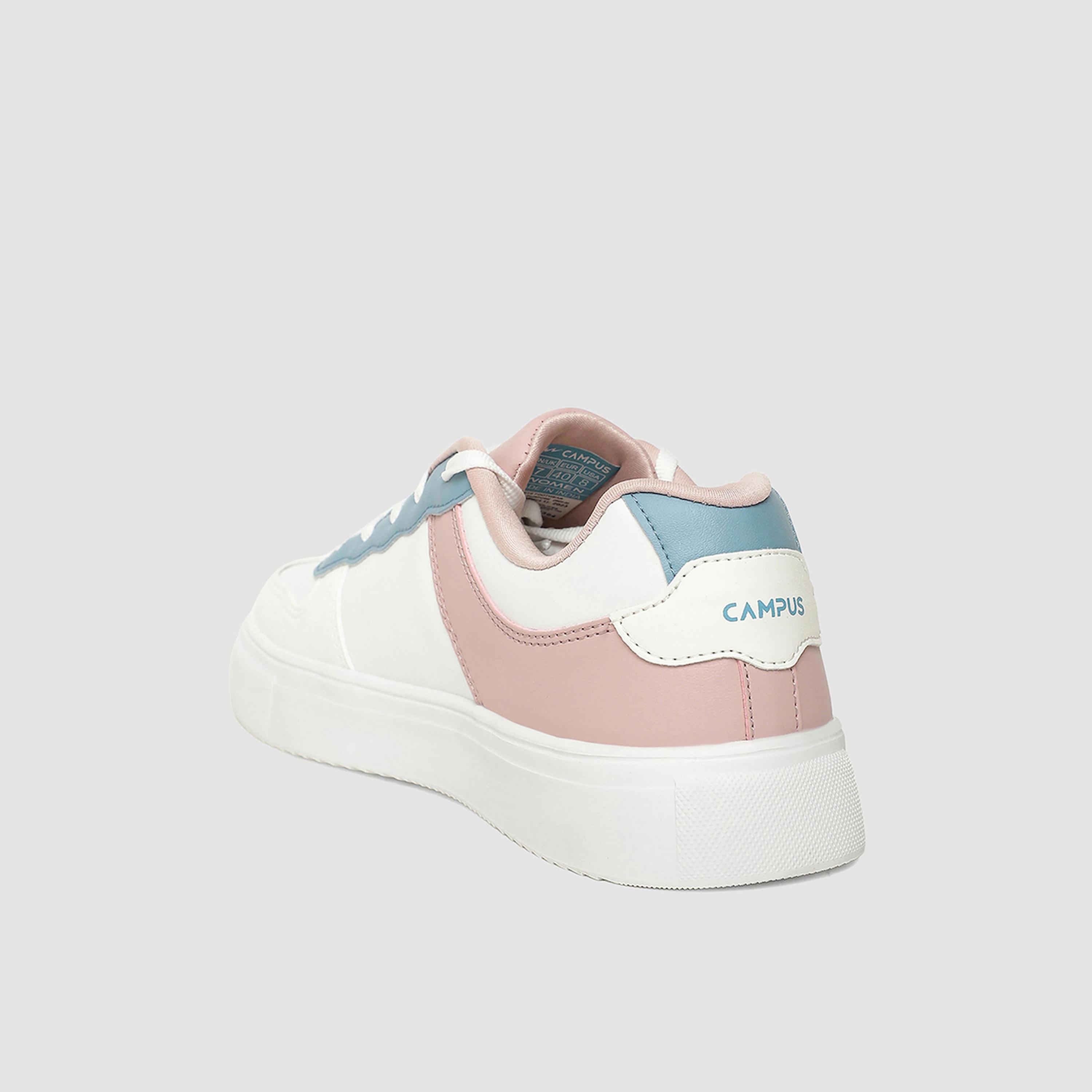 Campus White Color Block Lace Up Sneakers-sports-women-shoes-image-6