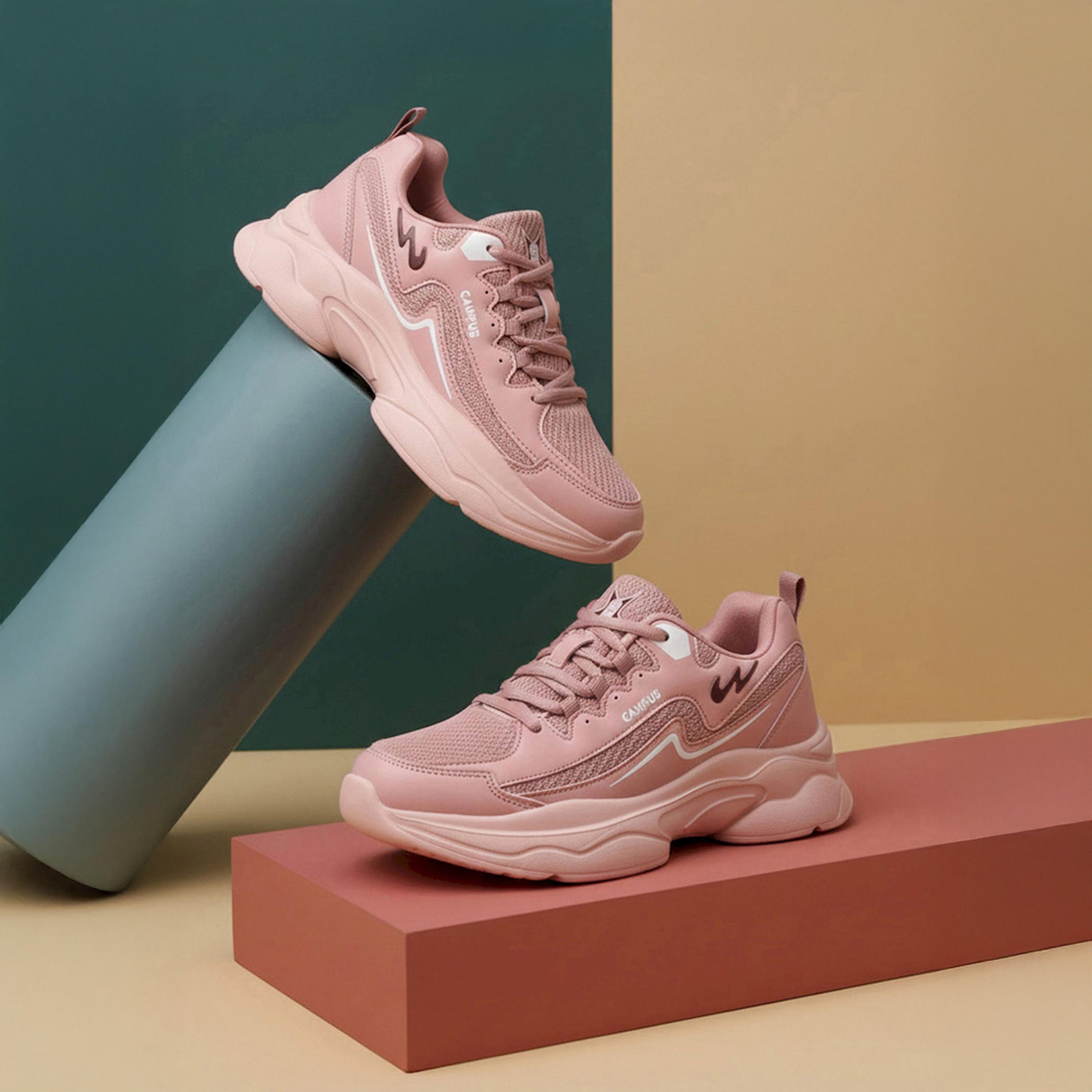 Campus Pink Textured Lace Up Sneakers-women-shoes-sneakers-image-2