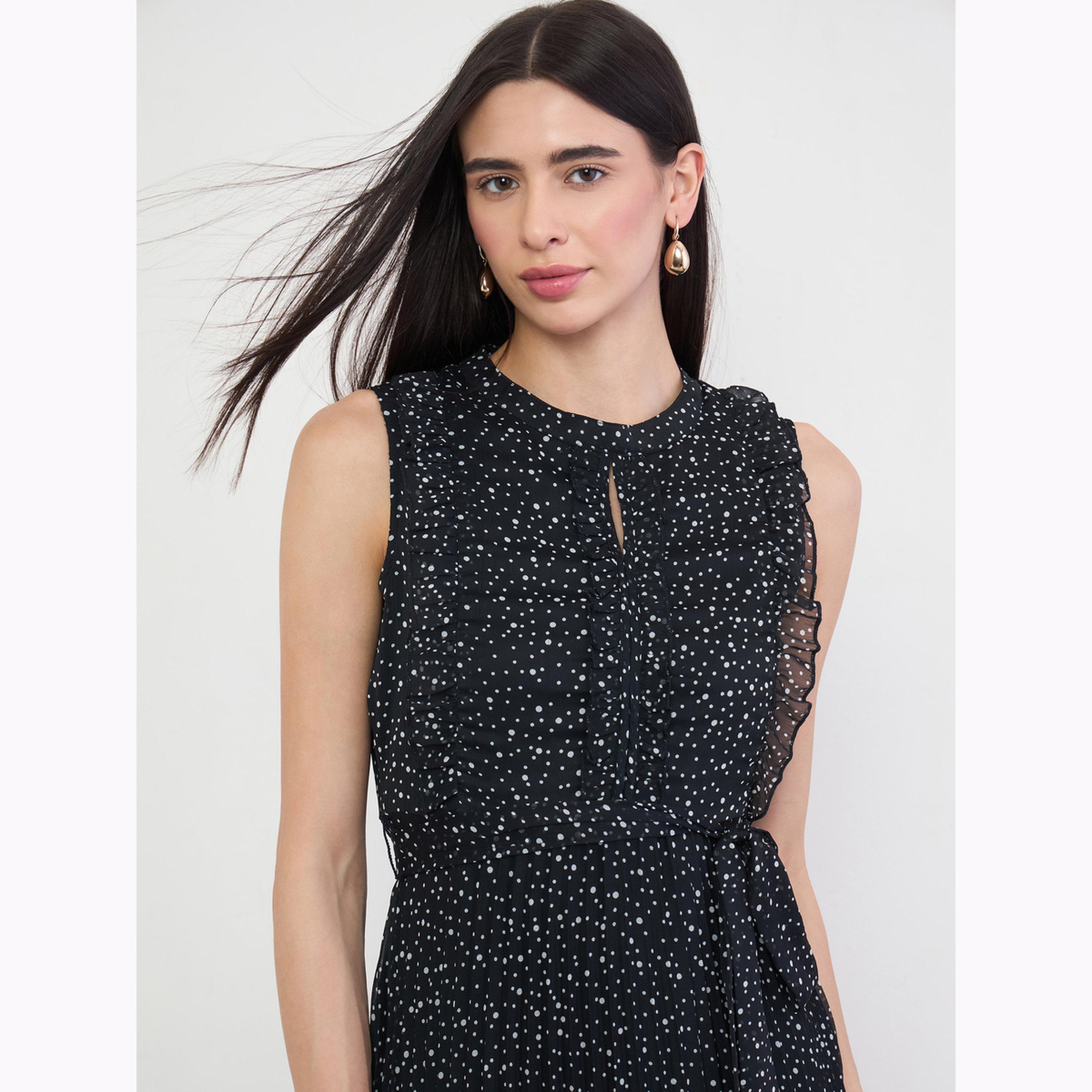 فستان ميدي بكسرات وطبعة منقطة-women-clothing-dresses-image-4