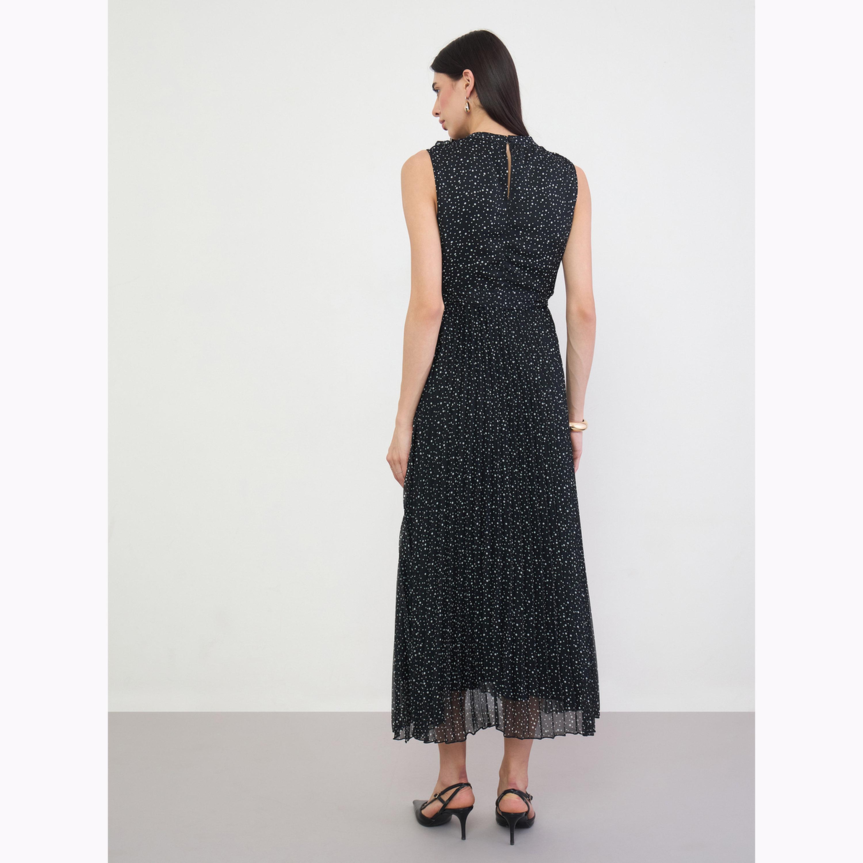 Styli Black Spot Pleated Midi Dress-women-clothing-dresses-image-5