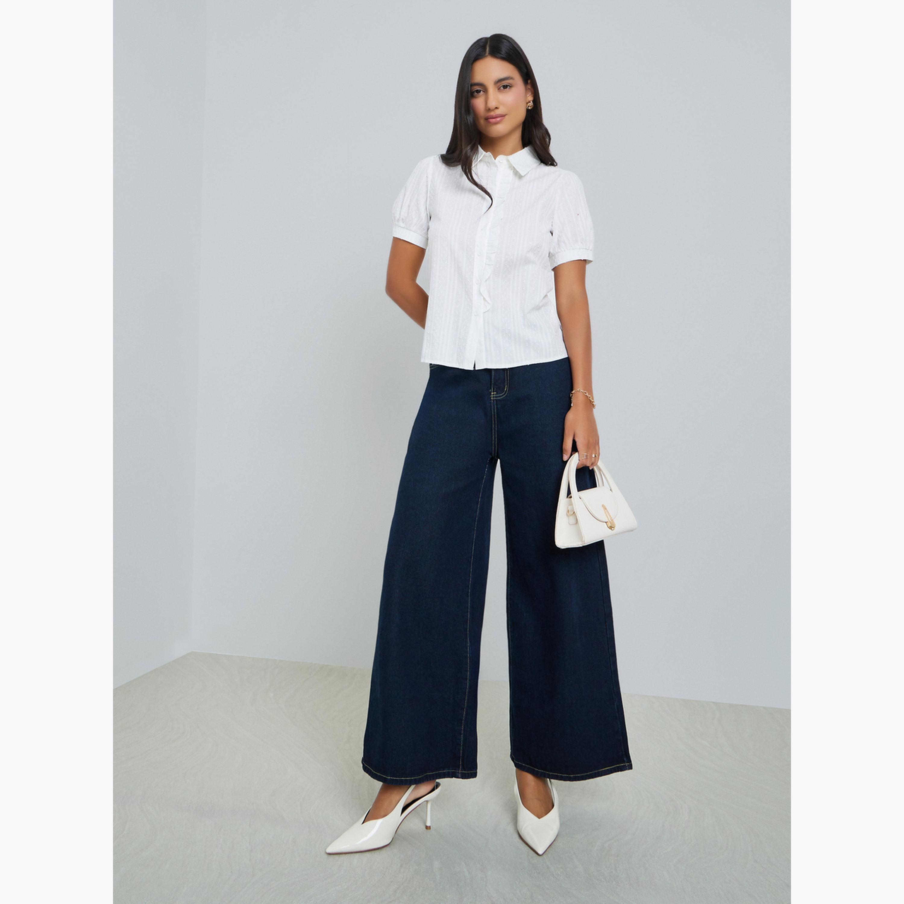 بلوزة دوبي بكشكش أمامي أبيض-women-clothing-shirtsandblouses-shirts-image-2