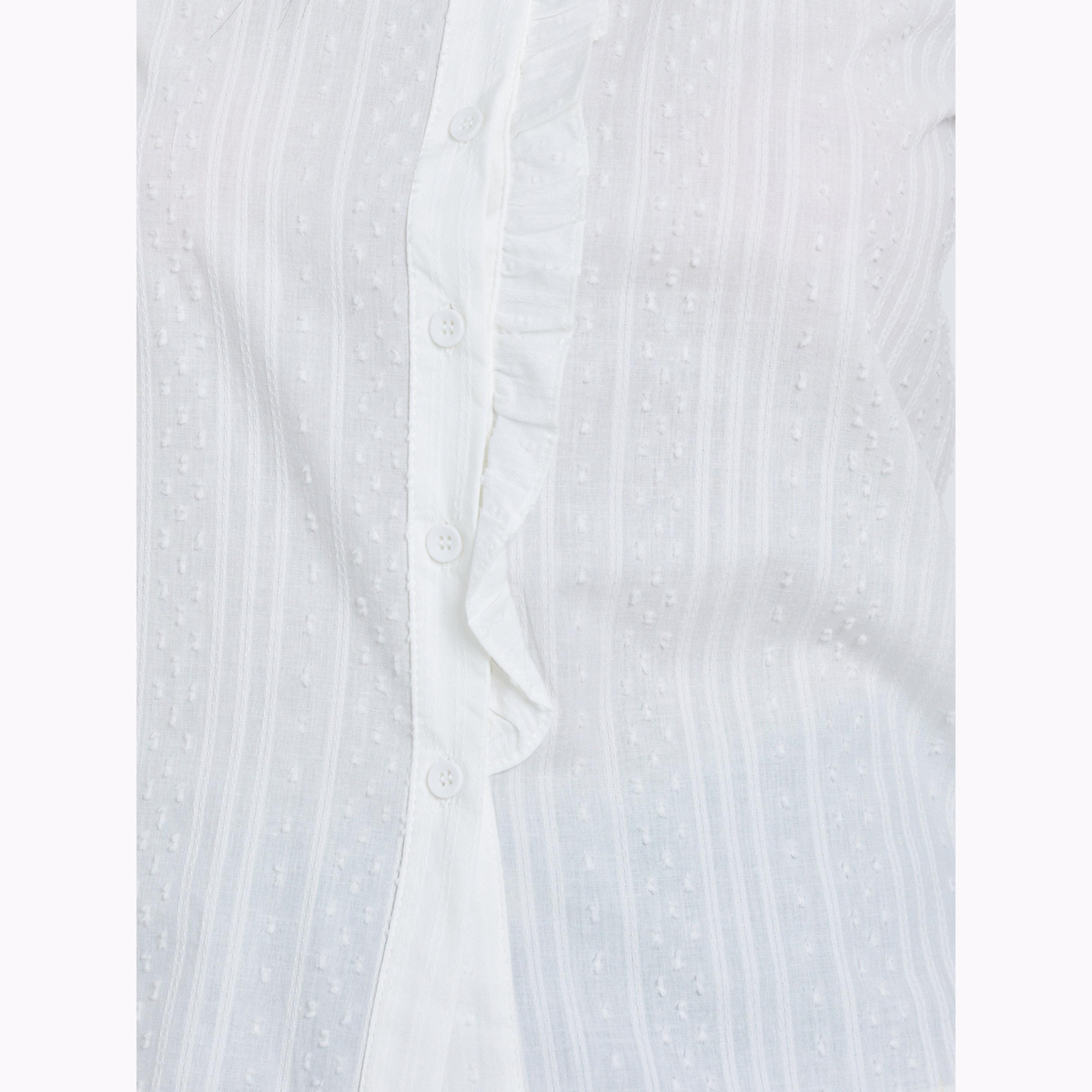 Styli White Ruffle Front Dobby Shirt-women-clothing-shirtsandblouses-shirts-image-5
