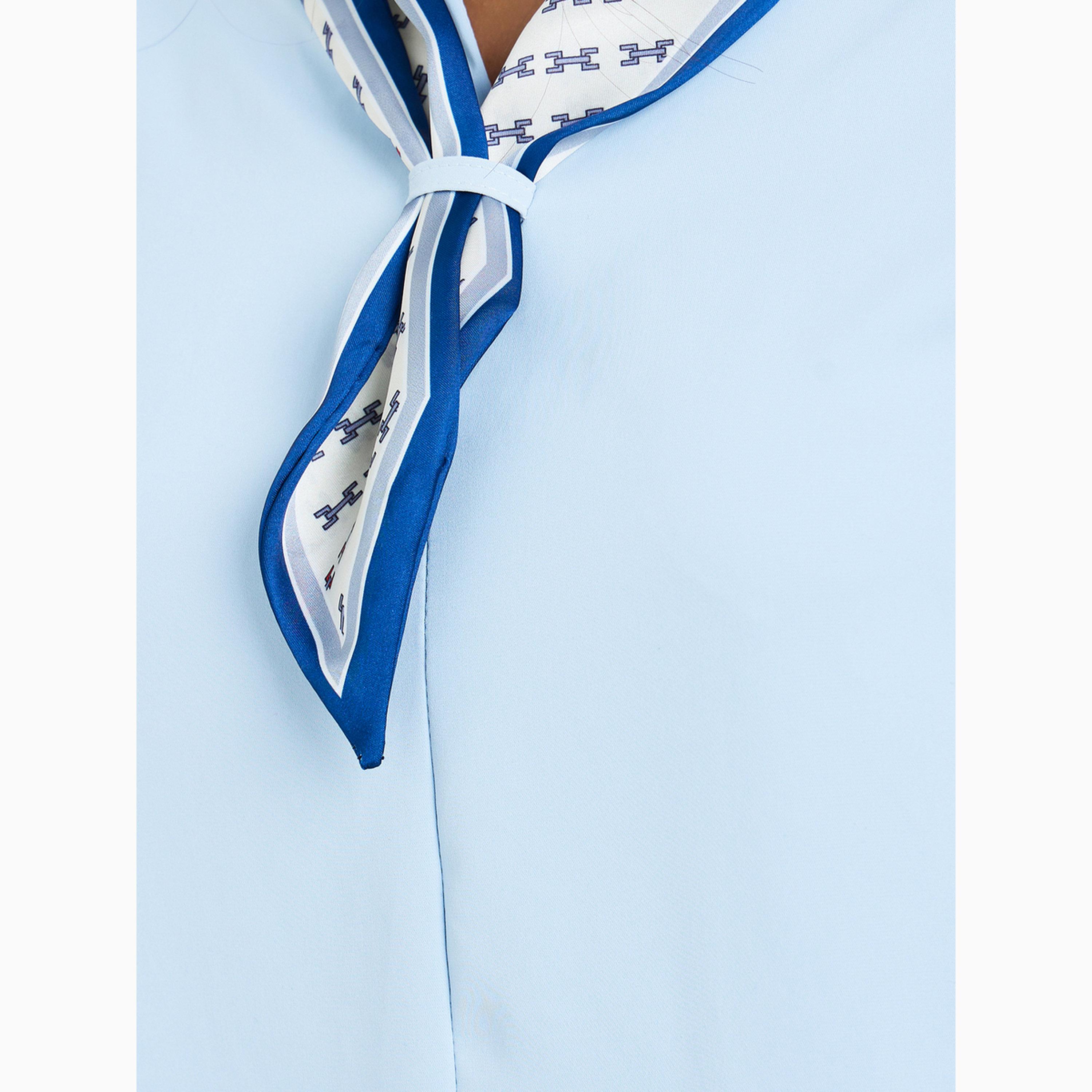 Styli Blue Short Sleeve Shirt with Neck Tie-women-clothing-shirtsandblouses-shirts-image-4