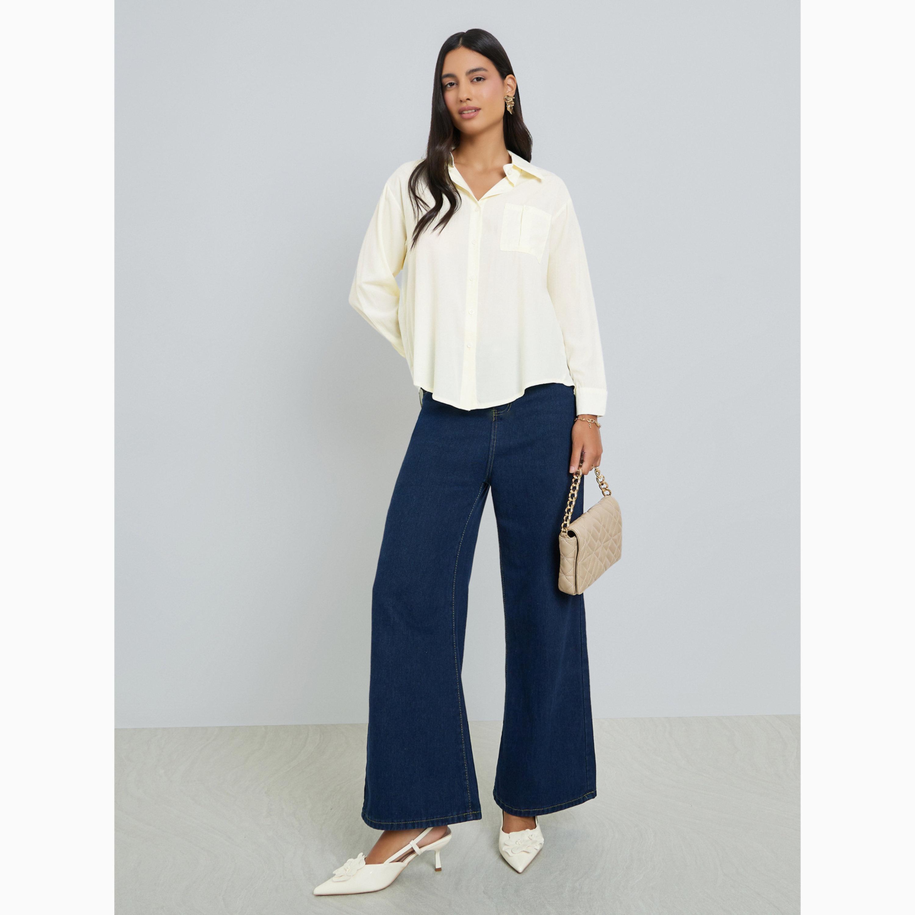 بلوزة بقصة مريحة وأكمام طويلة أصفر-women-clothing-shirtsandblouses-shirts-image-2