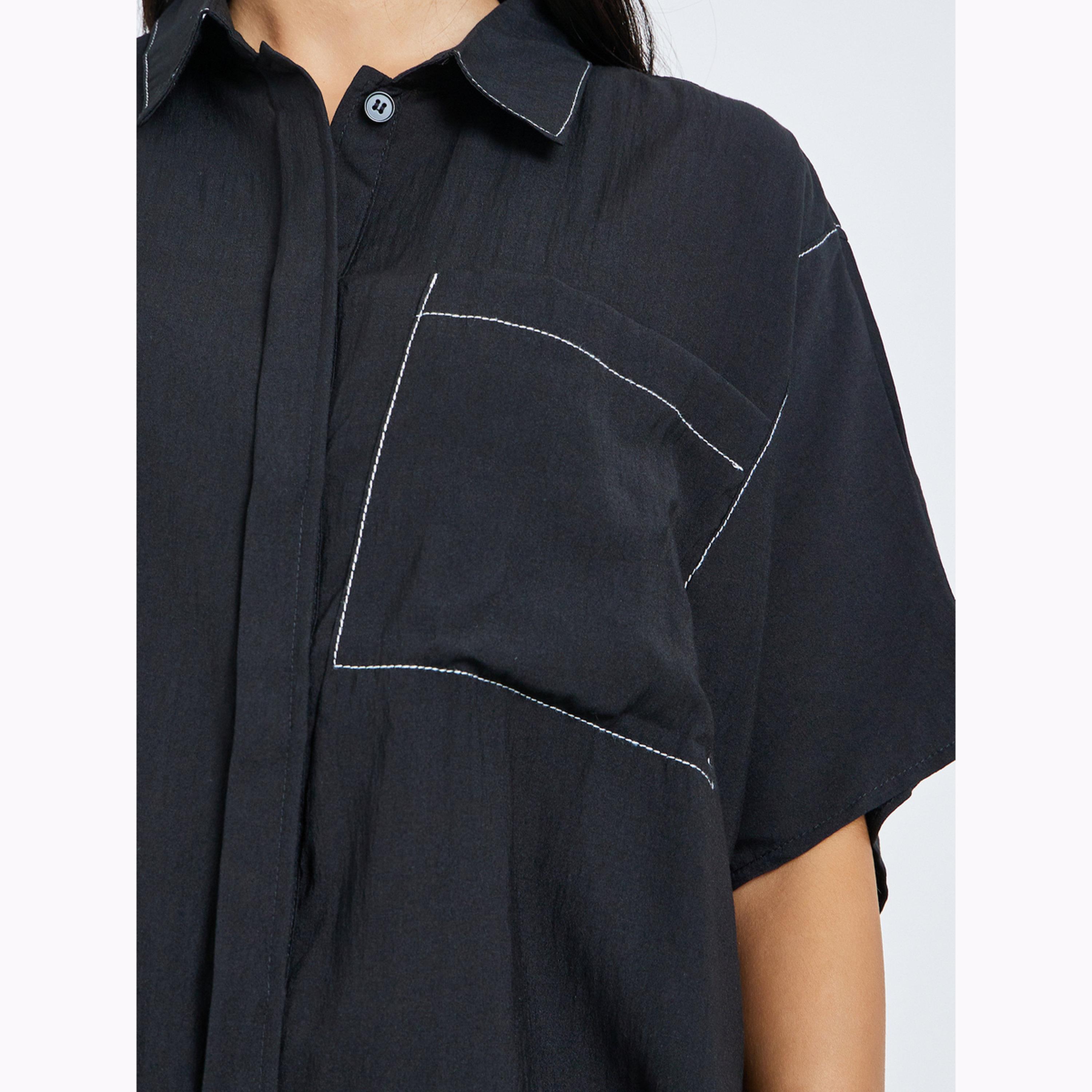 بلوزة كاجوال فضفاضة بلون أسود-women-clothing-shirtsandblouses-shirts-image-4