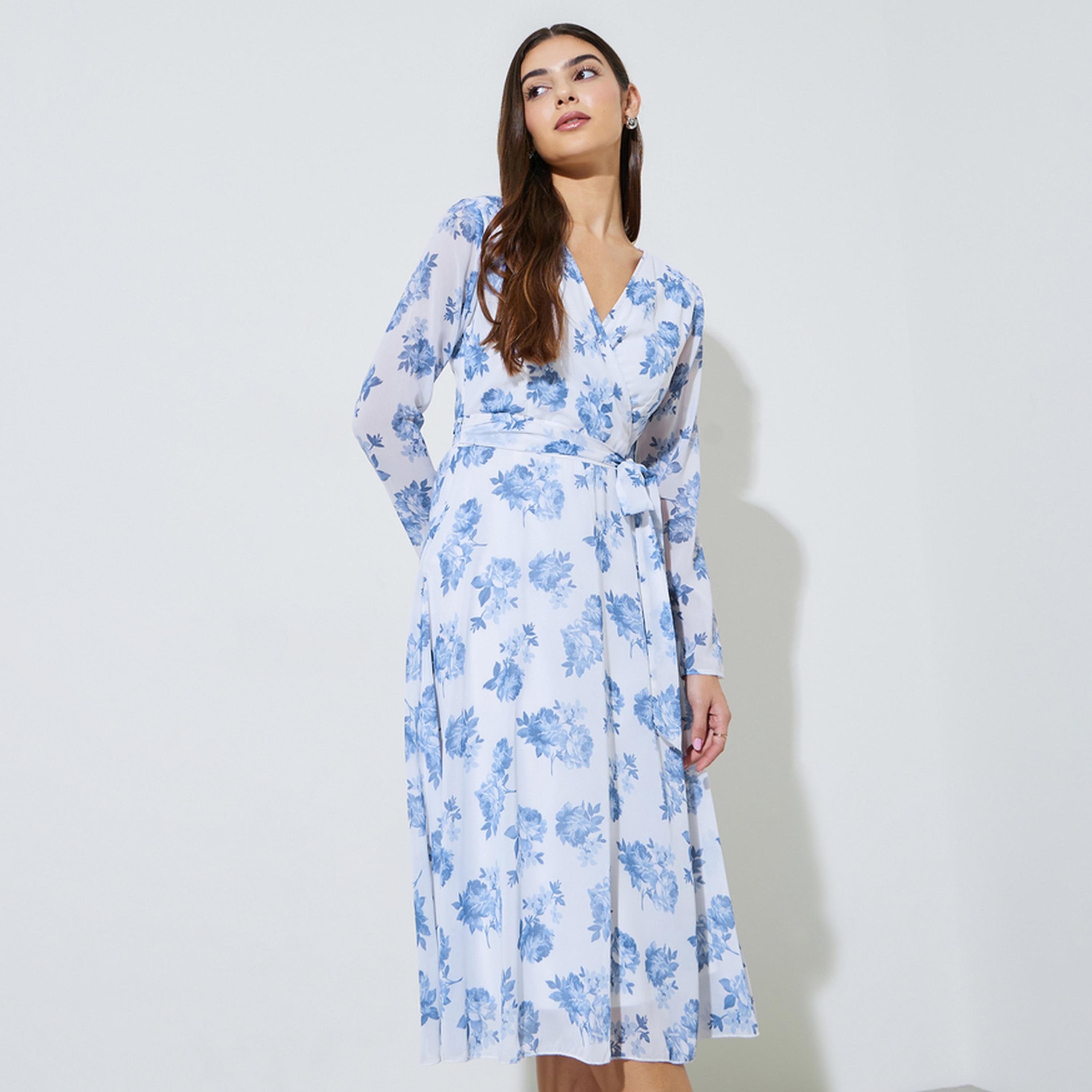 Styli Floral Wrap Midi Dress with Tie-Belt-women-clothing-dresses-image-1