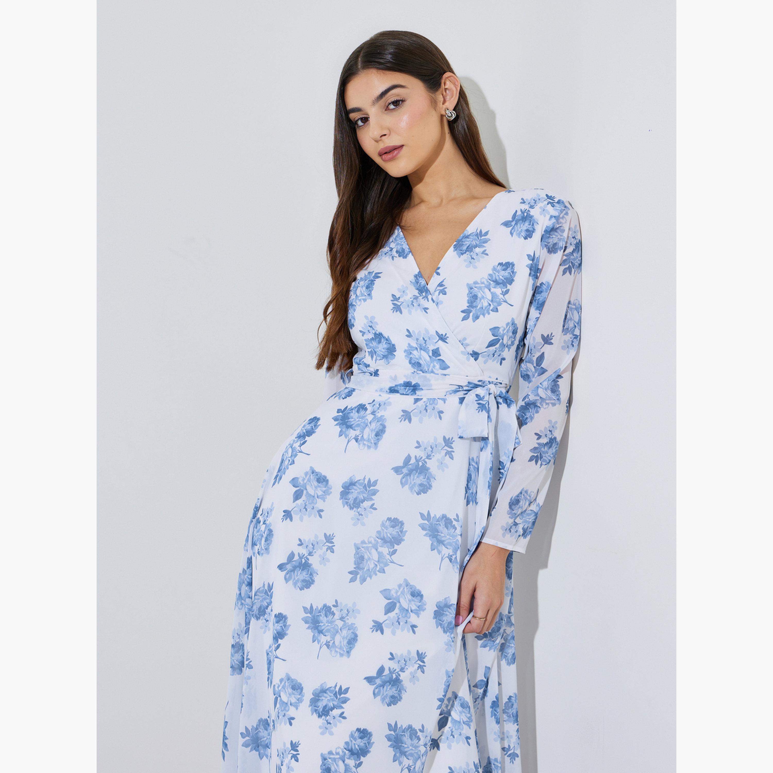 Styli Floral Wrap Midi Dress with Tie-Belt-women-clothing-dresses-image-4
