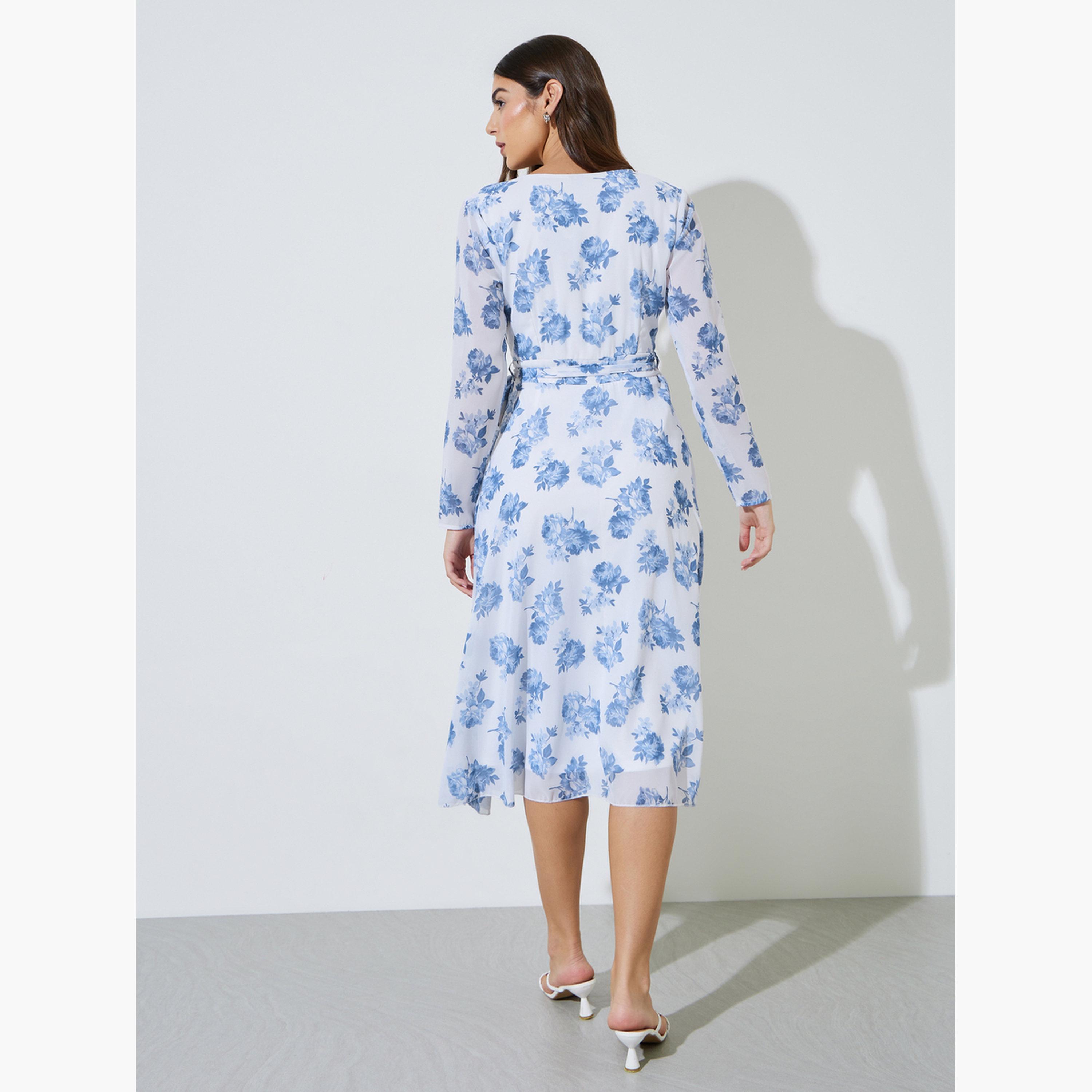 Styli Floral Wrap Midi Dress with Tie-Belt-women-clothing-dresses-image-5