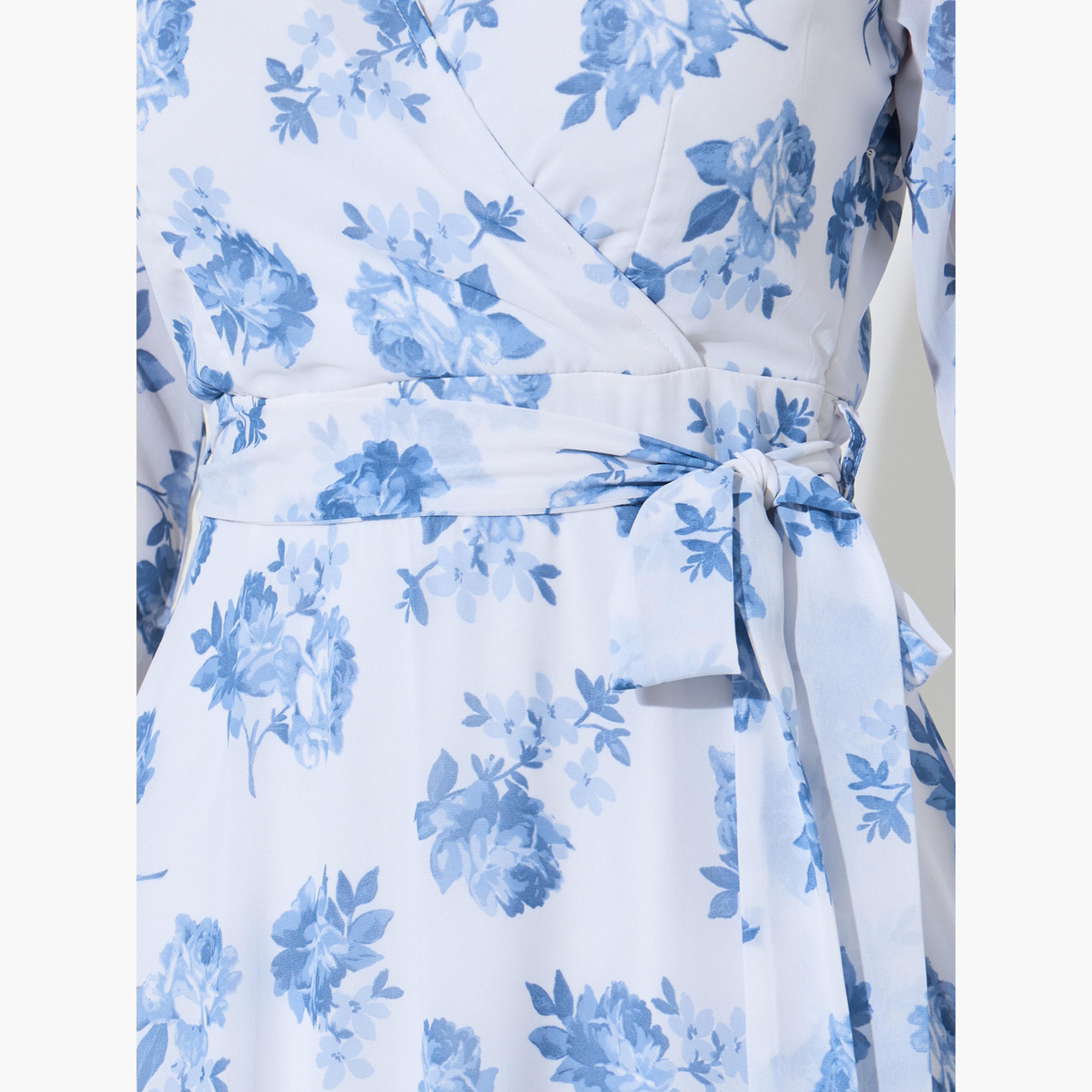 Styli Floral Wrap Midi Dress with Tie-Belt-women-clothing-dresses-image-6