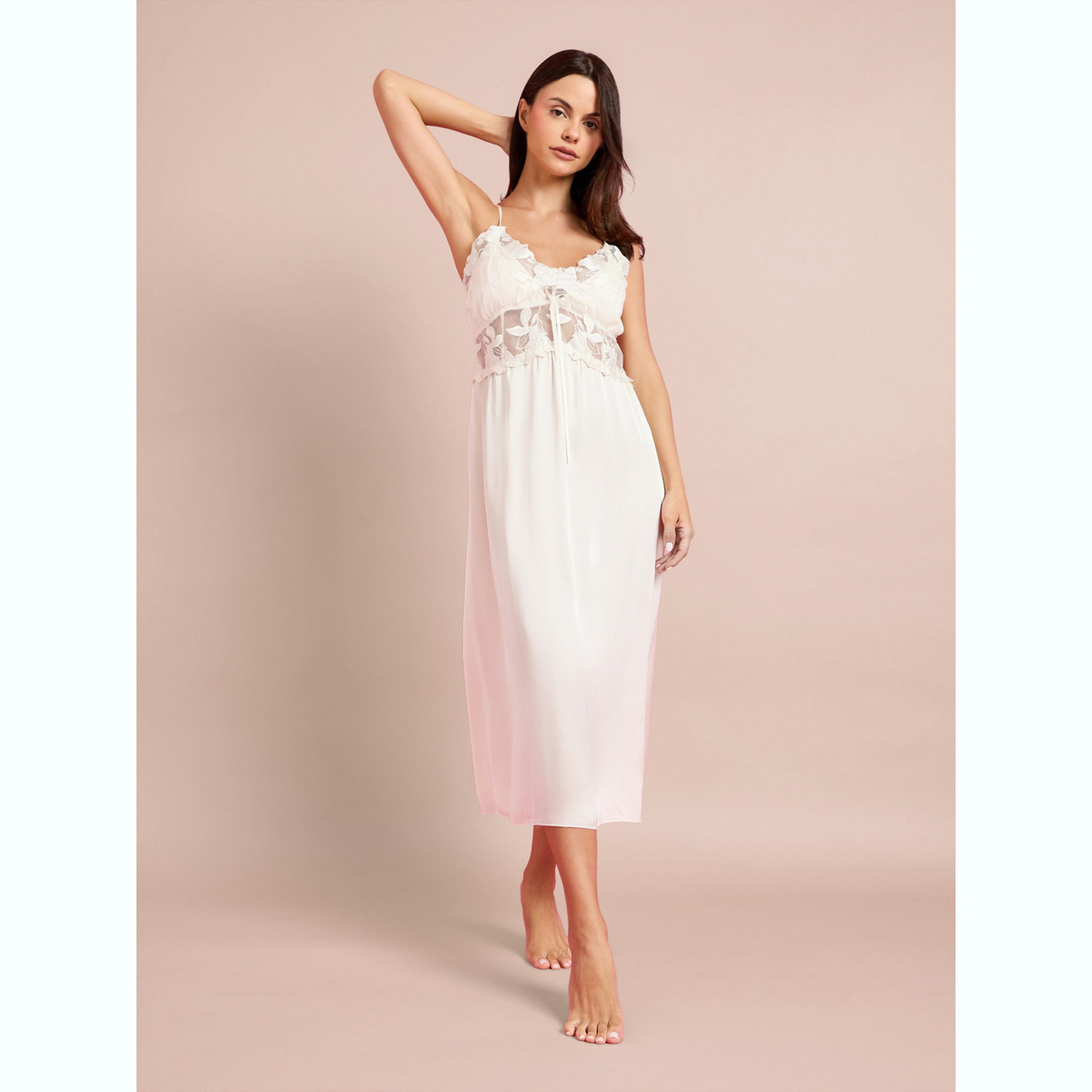مجموعة من ثوب وروب ستان بتفاصيل دانتيل غيبور بطبعة أزهار - قطعتين-women-clothing-nightwear-nighties-image-2