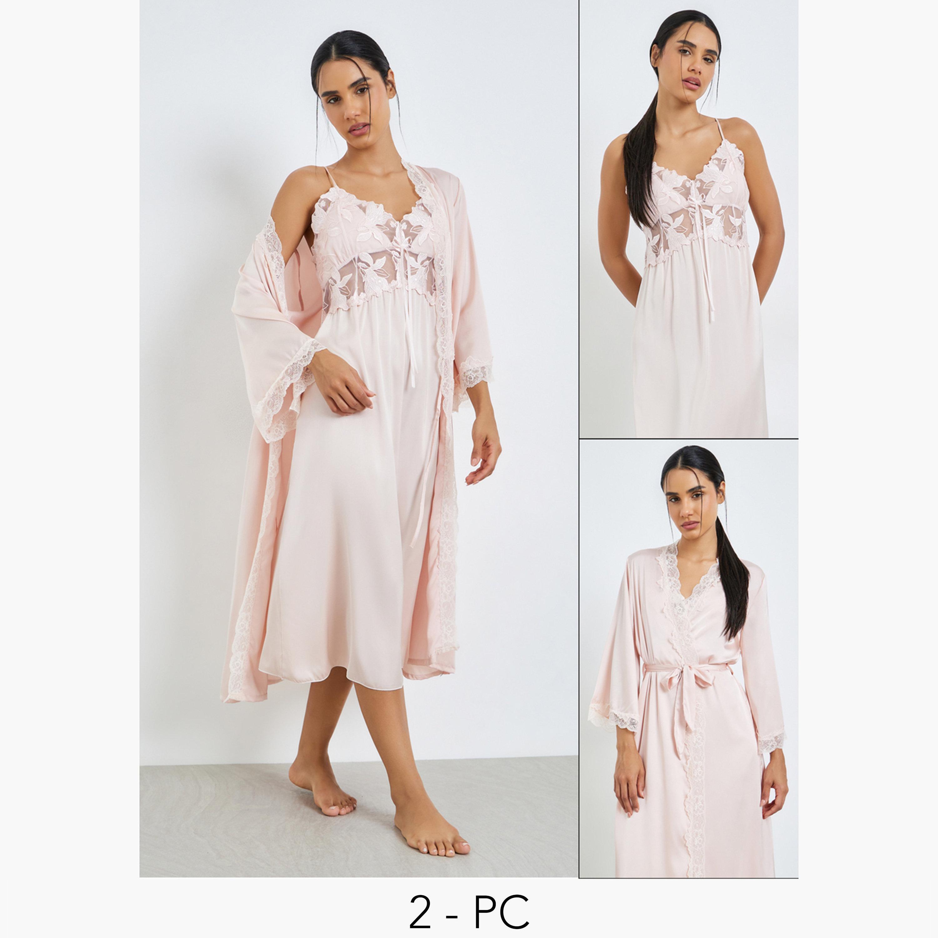 طقم من 2 فستان لانجري دانتيل جيبير وروب-women-clothing-nightwear-robes-image-1